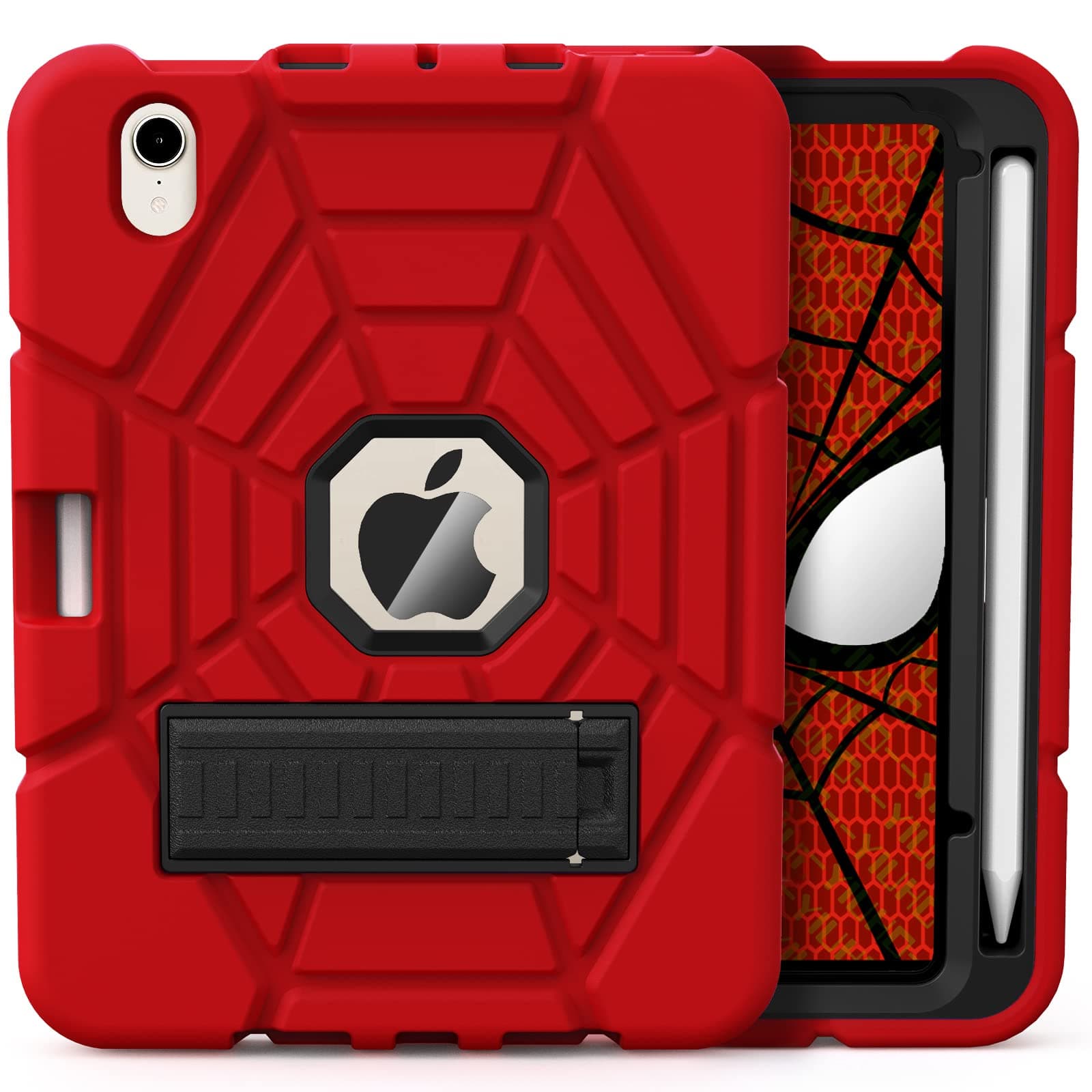 Grifobes Case for iPad Mini 7th 2024 (A17 Pro) / Mini 6th Generation 2021 8.3", Heavy Duty Shockproof Cover with Pencil Holder Stand, for Mini 7/6 Gen 8.3 inch Case for Kids Boys (Red+Black)