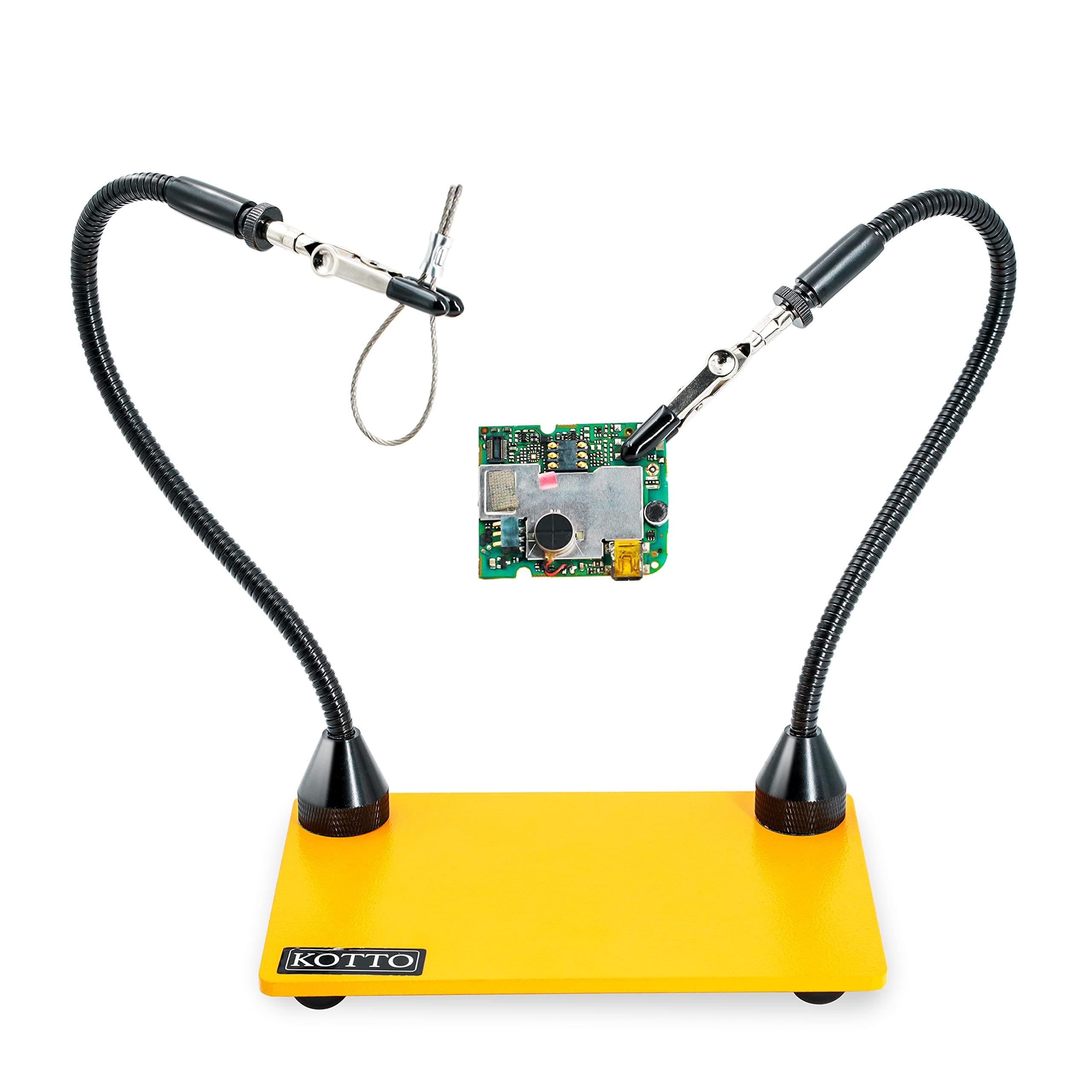 KOTTO Third Hand Soldering Tool PCB Holder Two Magnetic Based Flexible Metal Arms Helping Hands Crafts Jewelry Hobby Workshop Helping Station Non-Slip Steel Weighted Base