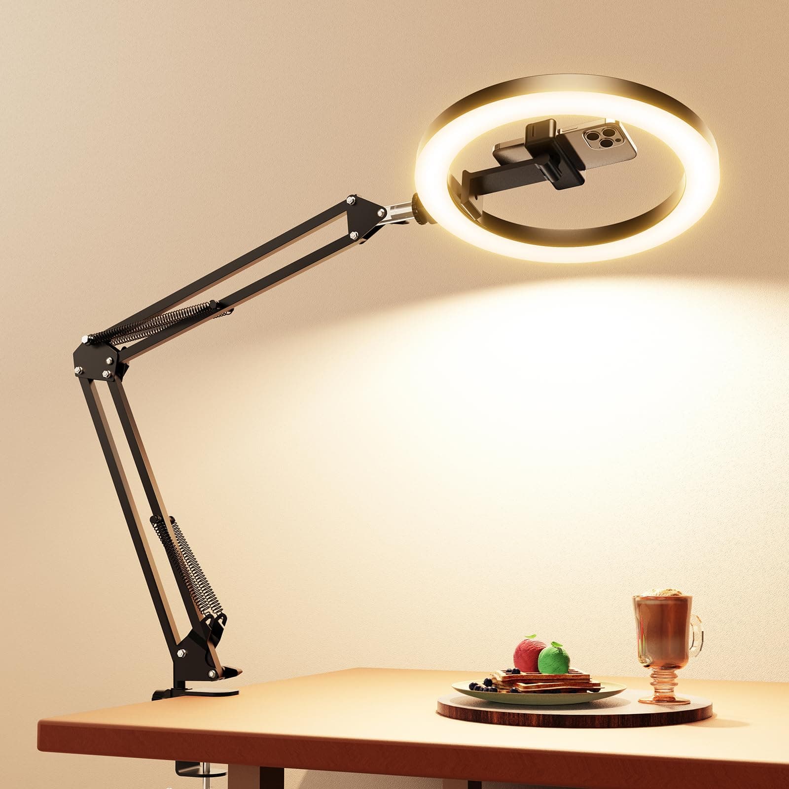 Upgrade Ring Light Overhead Camera Phone Mount for Desk, Evershop 10” Selfie Light with Stand Tripod for iPhone, Light with Phone Holder for Video Recording,Zoom Meeting,Live Streaming Tiktok,YouTube