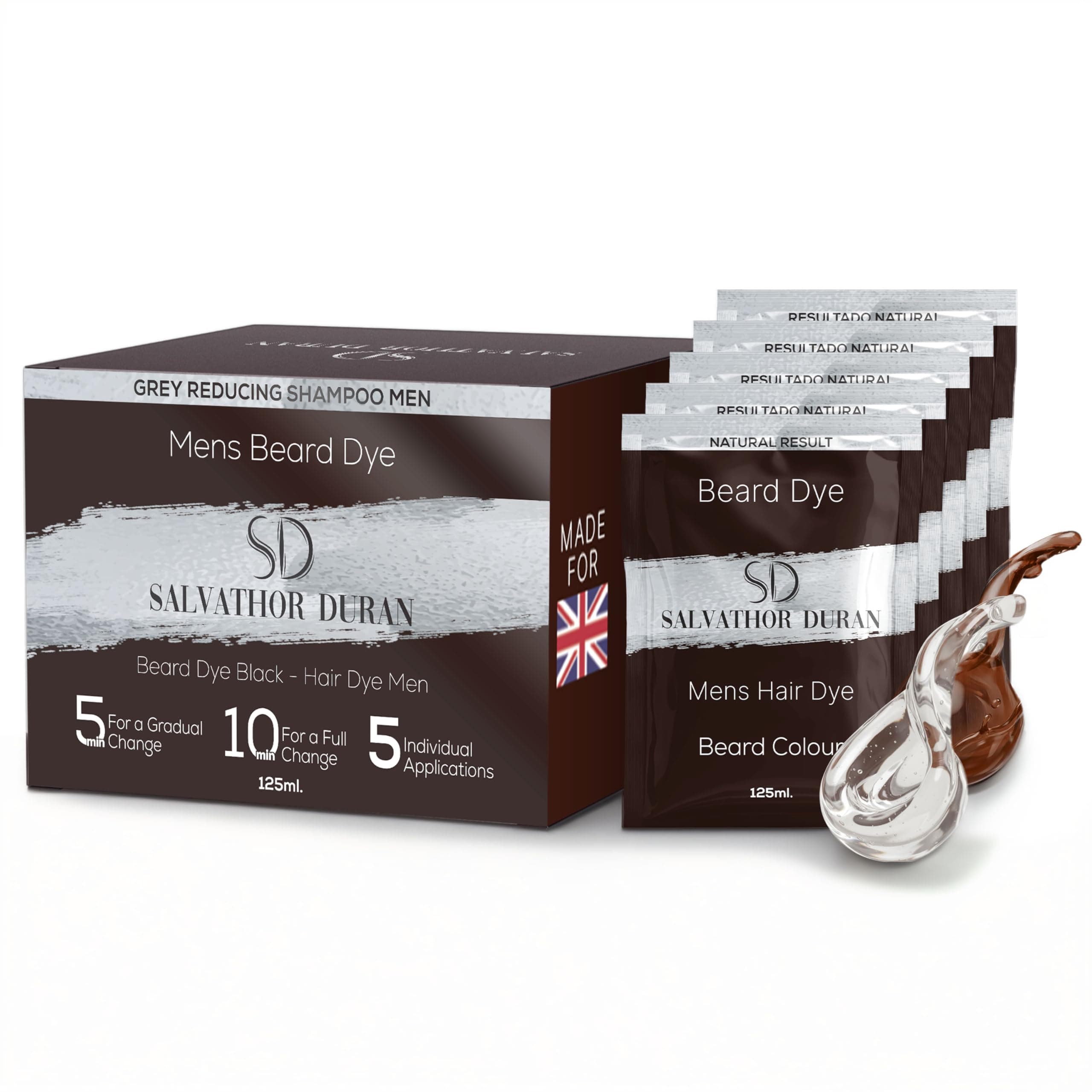 Beard Dye for Men - Mens Beard Dye - 5 Applications - With 20 Gloves - Salvathor Duran - 125 ml