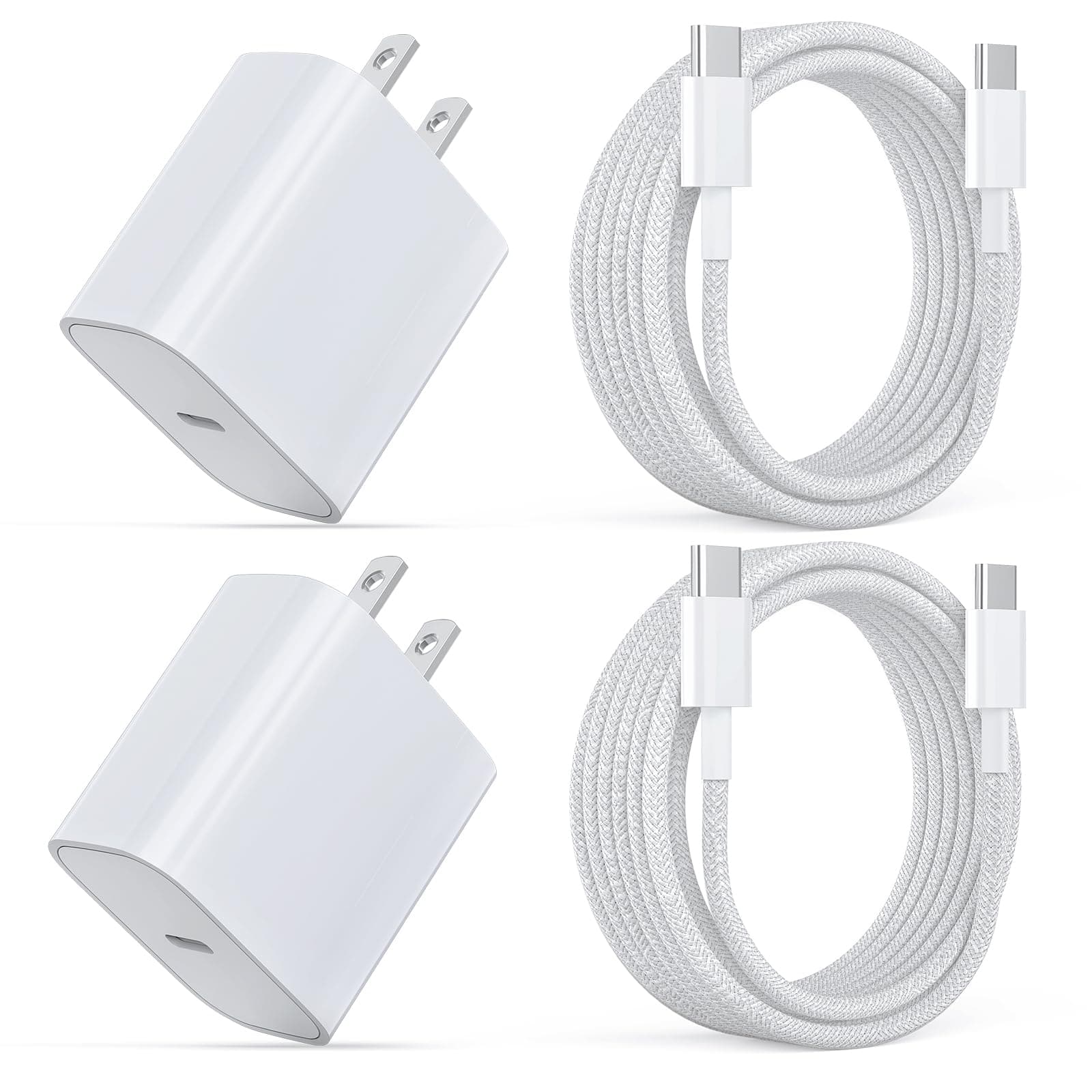 for iPhone 16 15 Charger Fast Charging,2 Pack 20W Wall Charger Block with USB Type c Braided Cable 6ft Charging Cord for iPhone 16 15 Series,for i.Pad Pro 12.9/11 in/Pad air 5/4