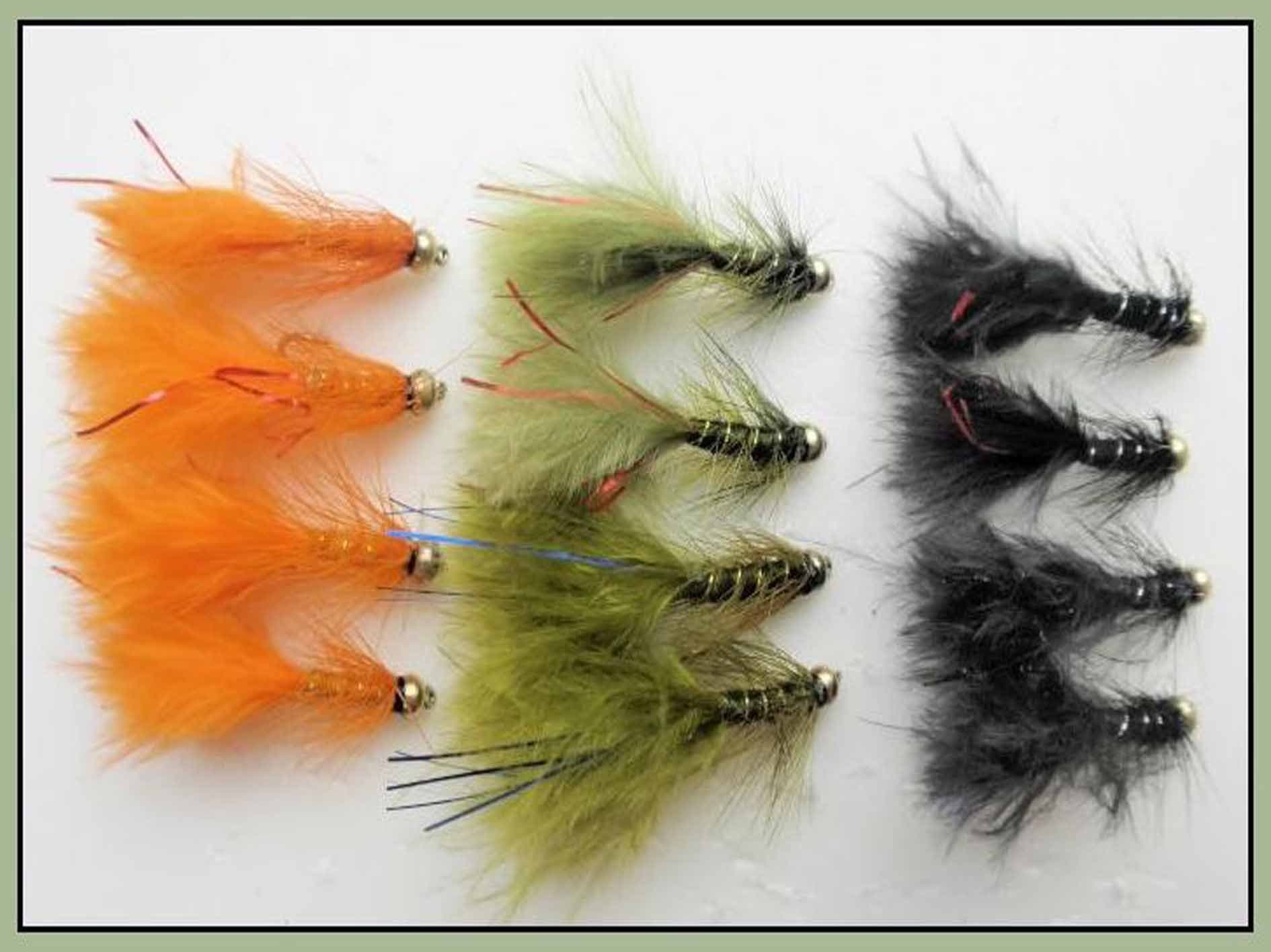 Trout Flies, 12 Per pack, Gold Head Flash Damsel, Mixed Colours, Fly Fishing Size 10