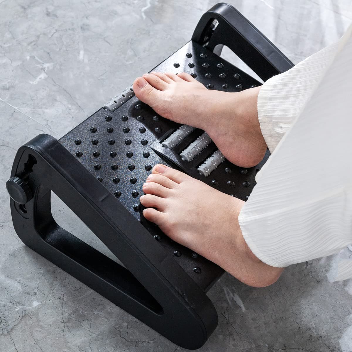 Adjustable Foot Rest Ergonomic Office Footrest with 6 Height Adjustable: Upgraded Table Footrest with Massage Texture & Rollers – Non-Slip Desk Footrest - Desk Foot Stool for Home Office (Black)
