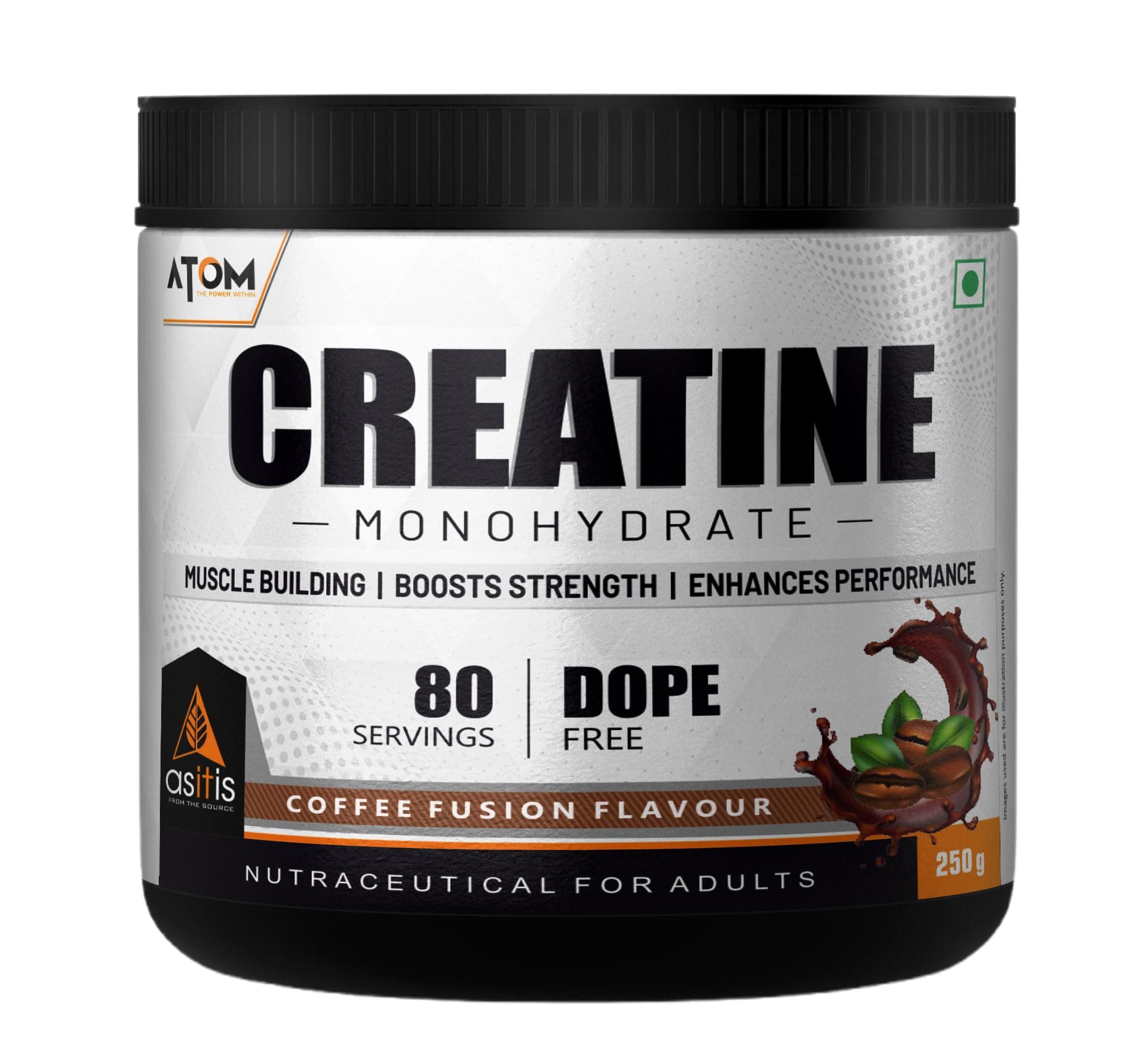 AS-IT-IS ATOM Creatine Monohydrate 250g - 80 Servings | Dope Free | Enhances Performance | Promotes Muscle Gains | Coffee Fusion Flavour…