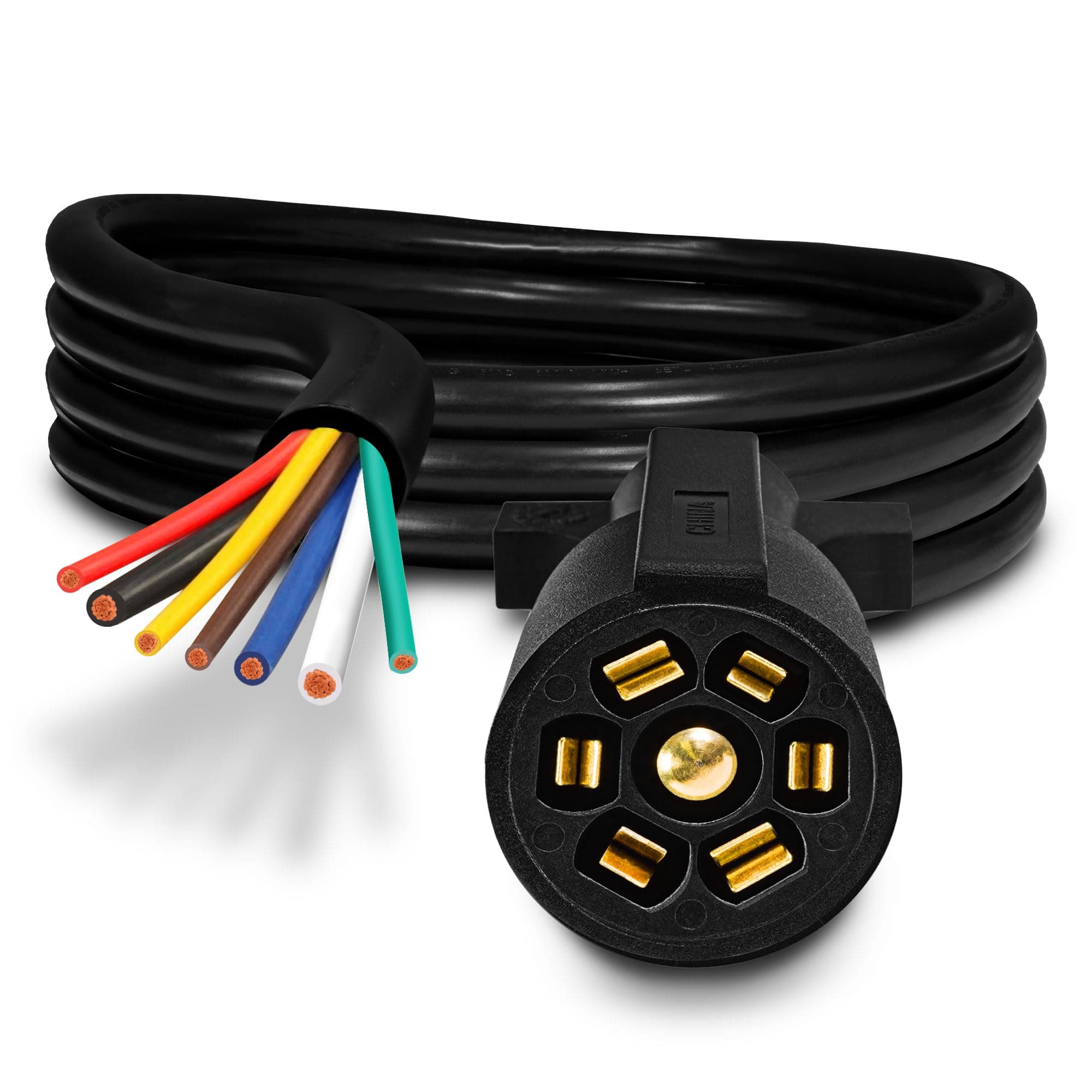 True Mods 8ft 7-Way Trailer Plug Adapter Cord Wiring Harness [7-Pin Trailer Wire Cable] [Brake & Light Control] [10-14AWG] 7 Prong Trailer Light Cord Wiring Connector for RV Flat Bed Utility Camper