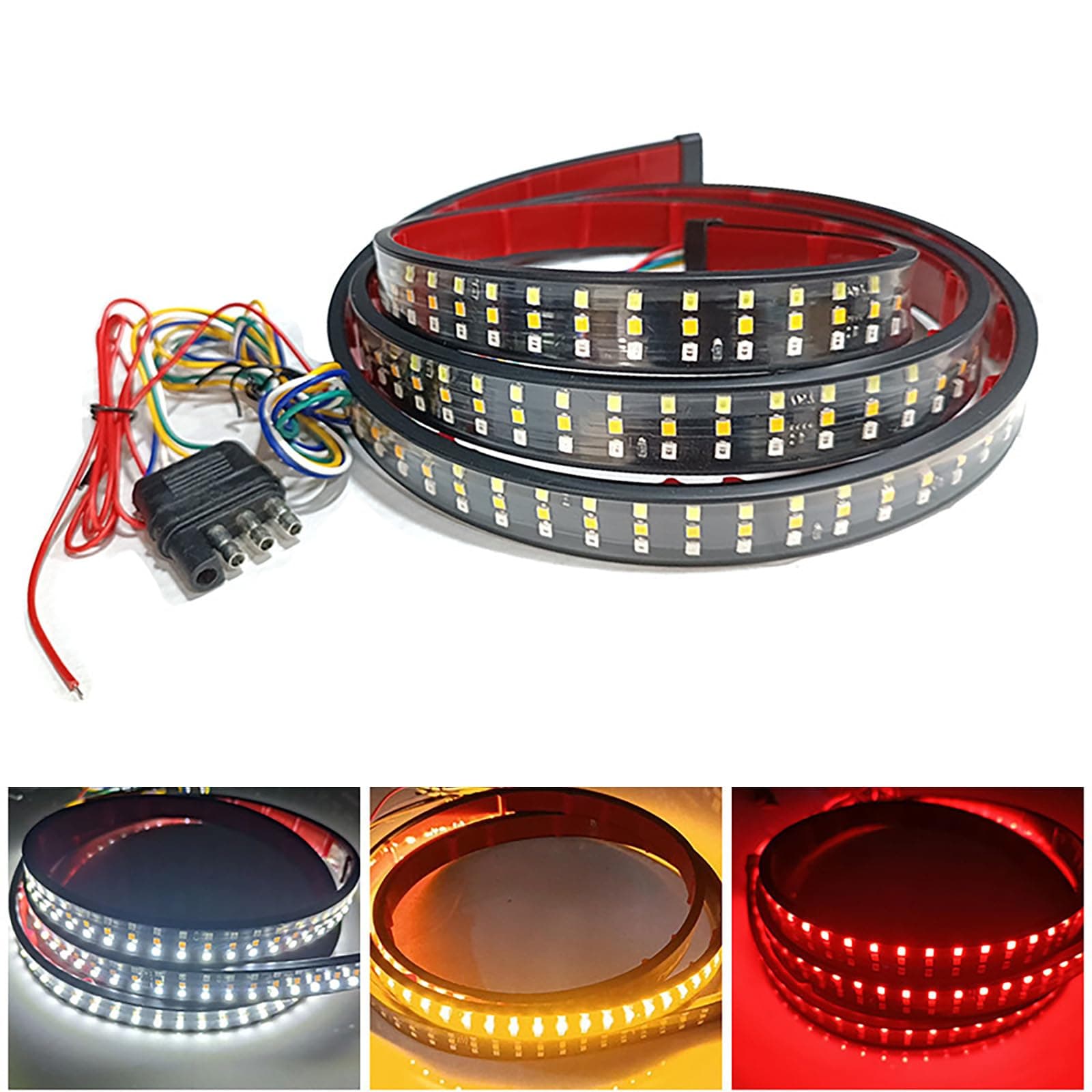 Truck Tailgate Light Bar 59", Triple Row LED Tail Light Strip with Brake Reverse Turning Signals Strobe Lights, IP67 Waterproof Rear Light Bar for Pickup Trailer SUV RV Van