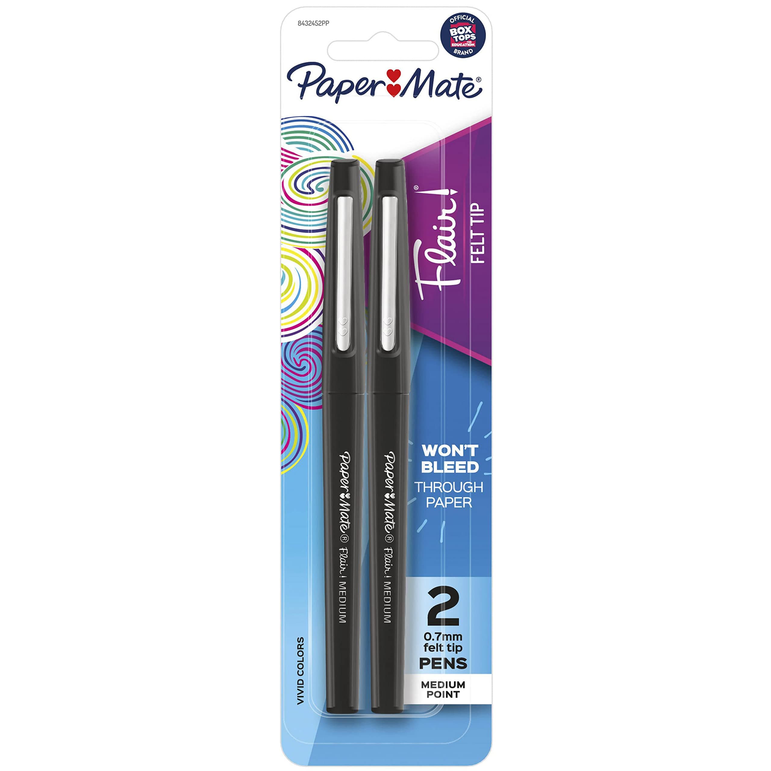 Flair Felt Tip Pens, Medium Point (0.7mm), Black, 2 Count (Pack of 1)