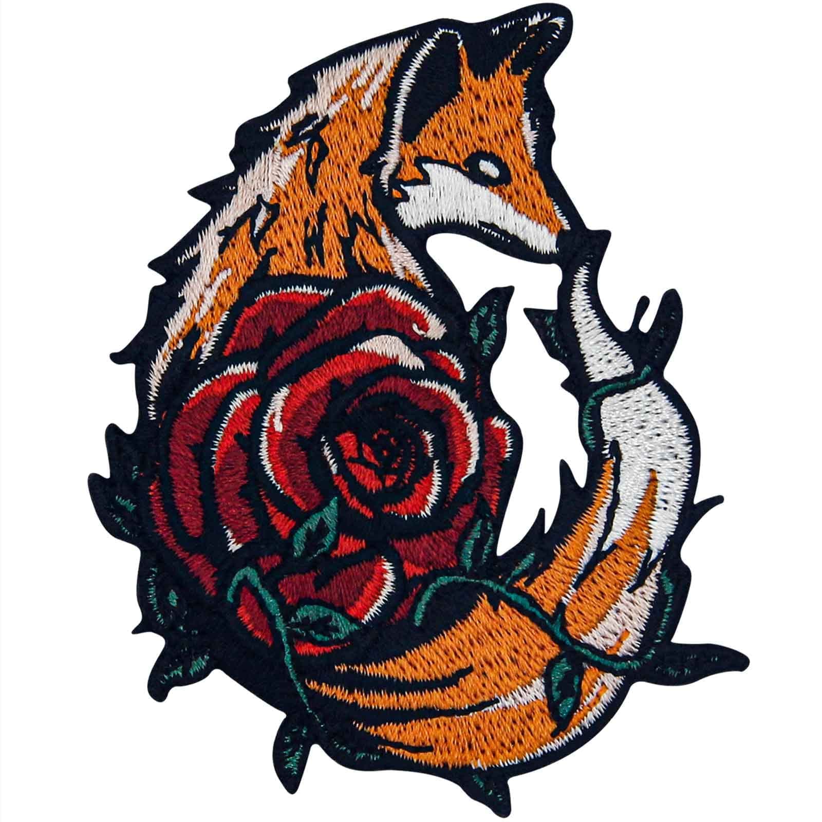 Rose Fox Patch Embroidered Applique Badge Iron On Sew On Emblem
