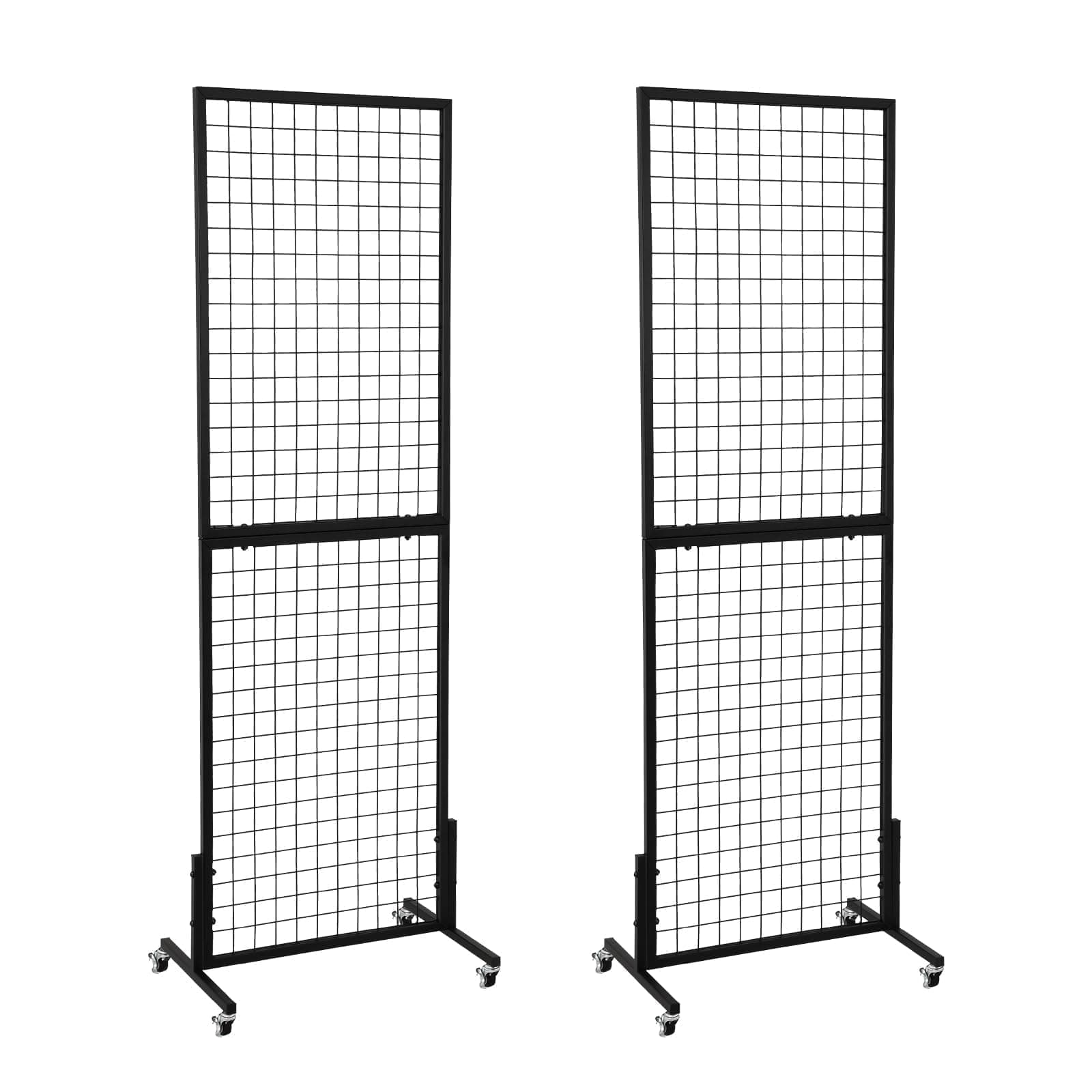 2 Packs 1.8' x 5.7' Grid Wall Panels Standing Wire Grid, Display Rack with T-Base Wheels Freestanding Gridwall Panel Tower for Shows, Black