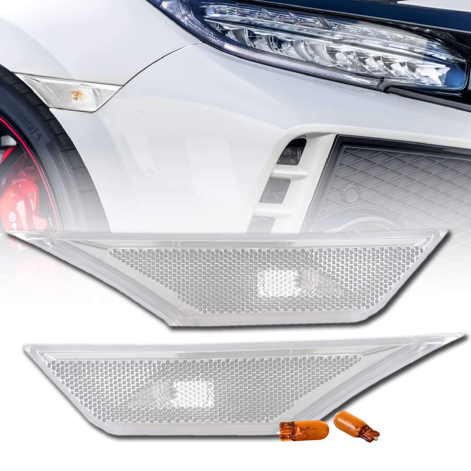 DEPO 2016-2017 Honda Civic 2D/4D/5D Clear Front Bumper Side Marker Light Set + Amber Bulbs