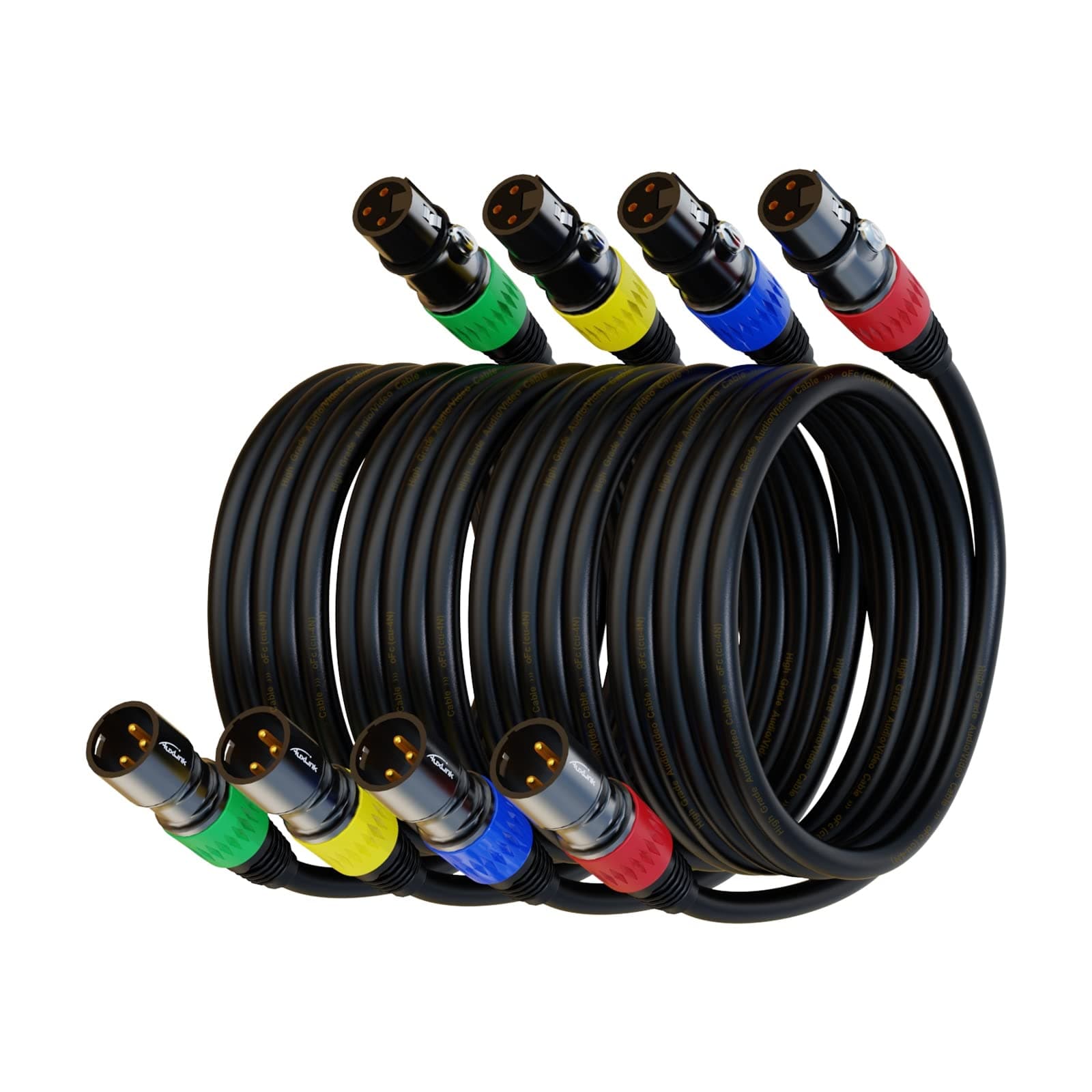 XLR Cables, XLR Microphone Cable 10 ft 4 Pack, Gold-Plated 3-pin XLR Speaker Cable Male to Female Balanced Mic Cable