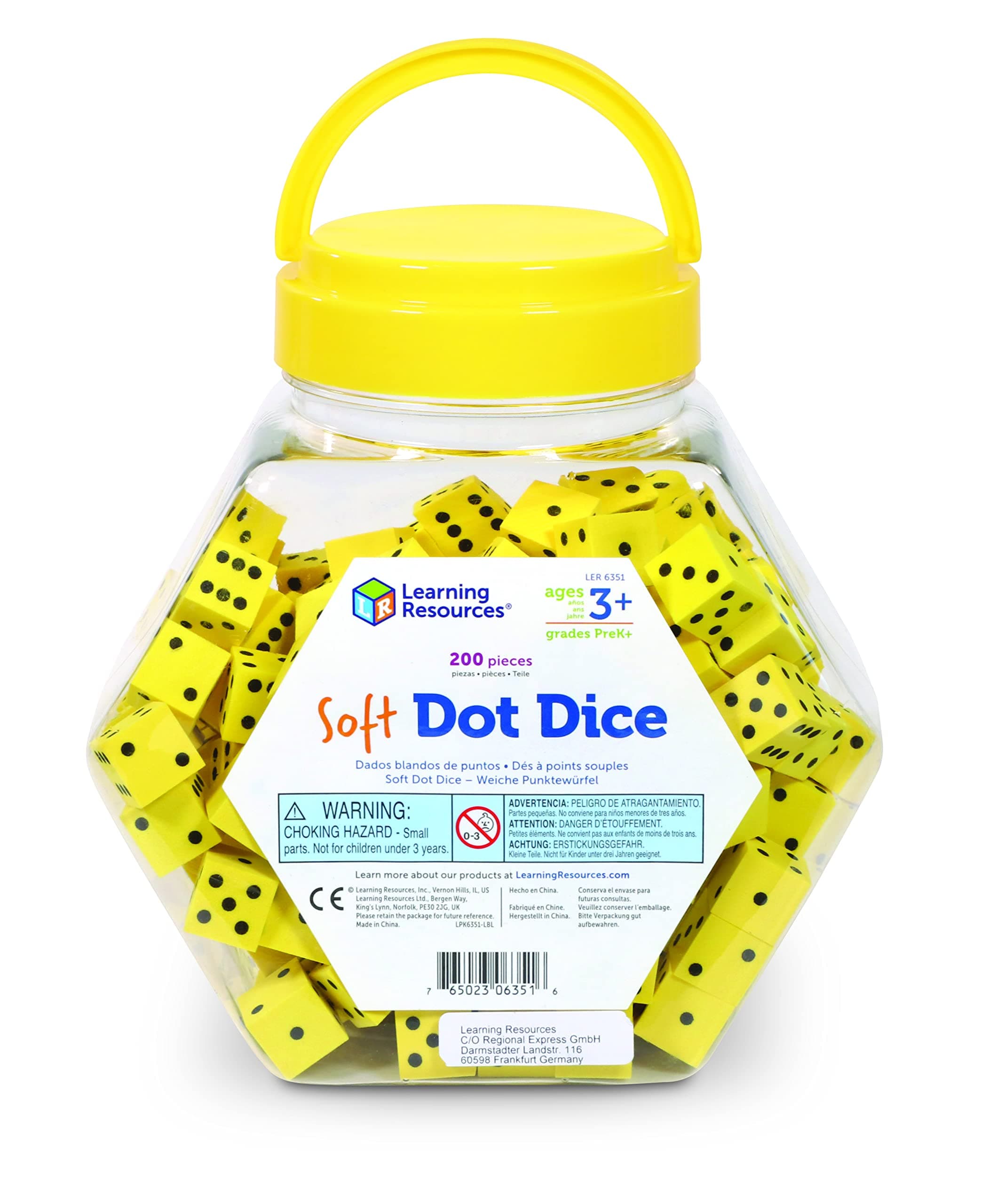 Learning Resources Hands-On Soft Dot Dice Bucket, Classroom or Homeschool Supplies, Set of 200, Ages 3+
