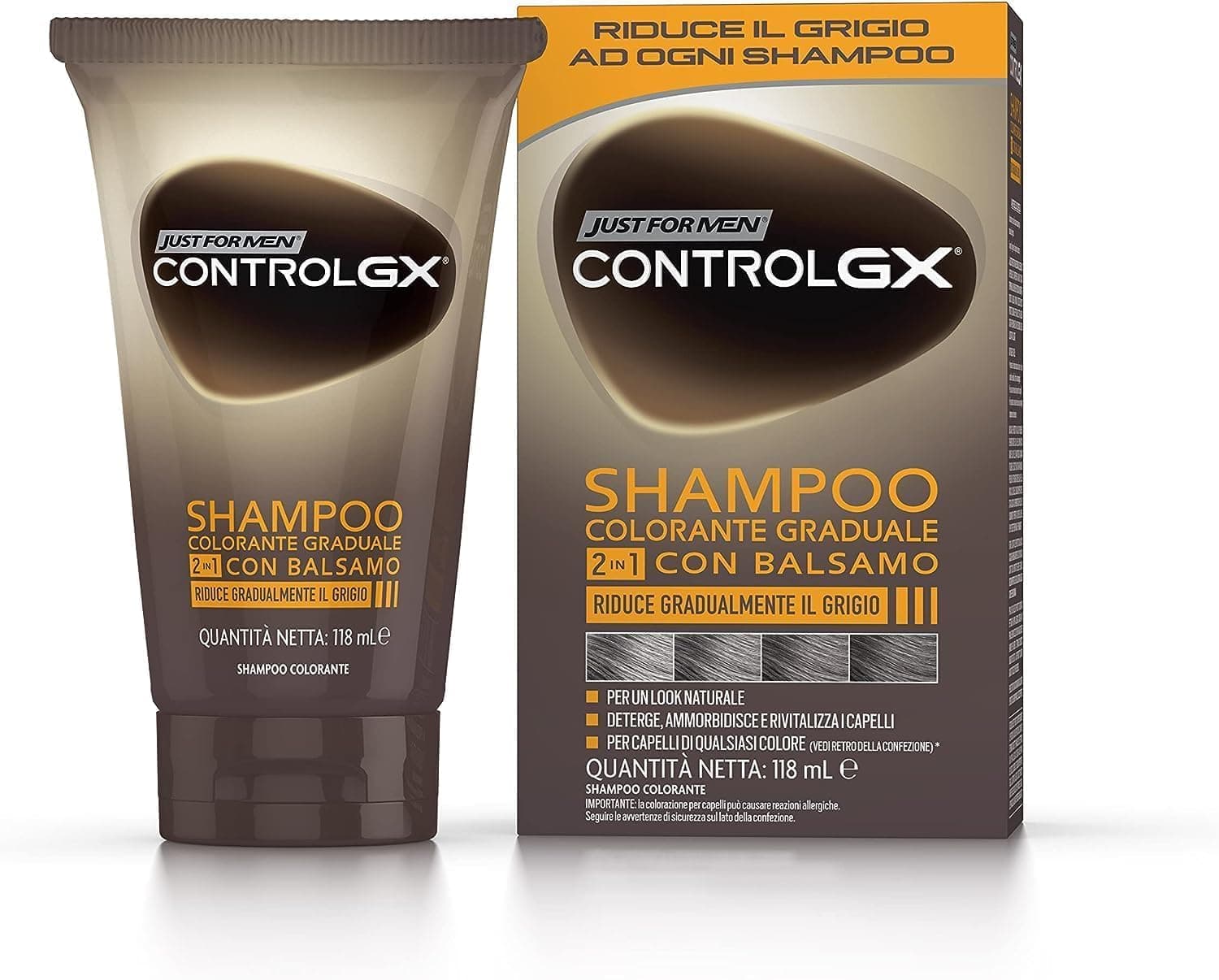 Just For Men Control GX 2-in-1 Shampoo and Conditioner, Gradually and Permanently Reduces Grey Hair with Each Wash, New Improved Formula - All Shades, 118 ml