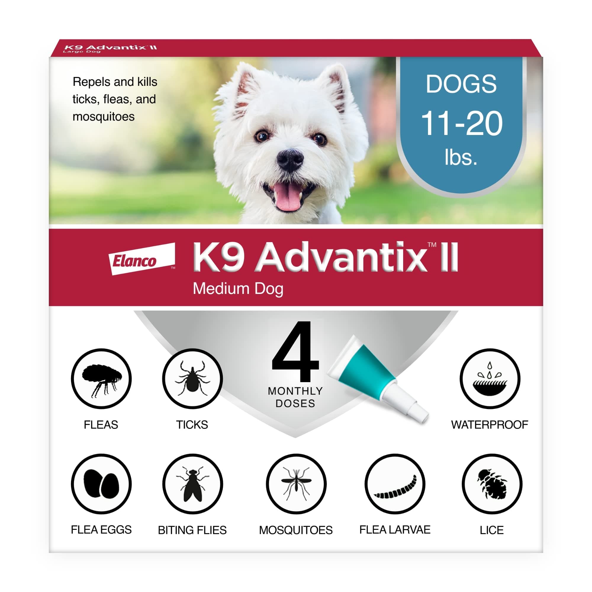 Bayer K9 Advantix II Flea, Tick & Mosquito Prevention for Medium Dogs, 11-20 lbs 11-20 lb 710546020004