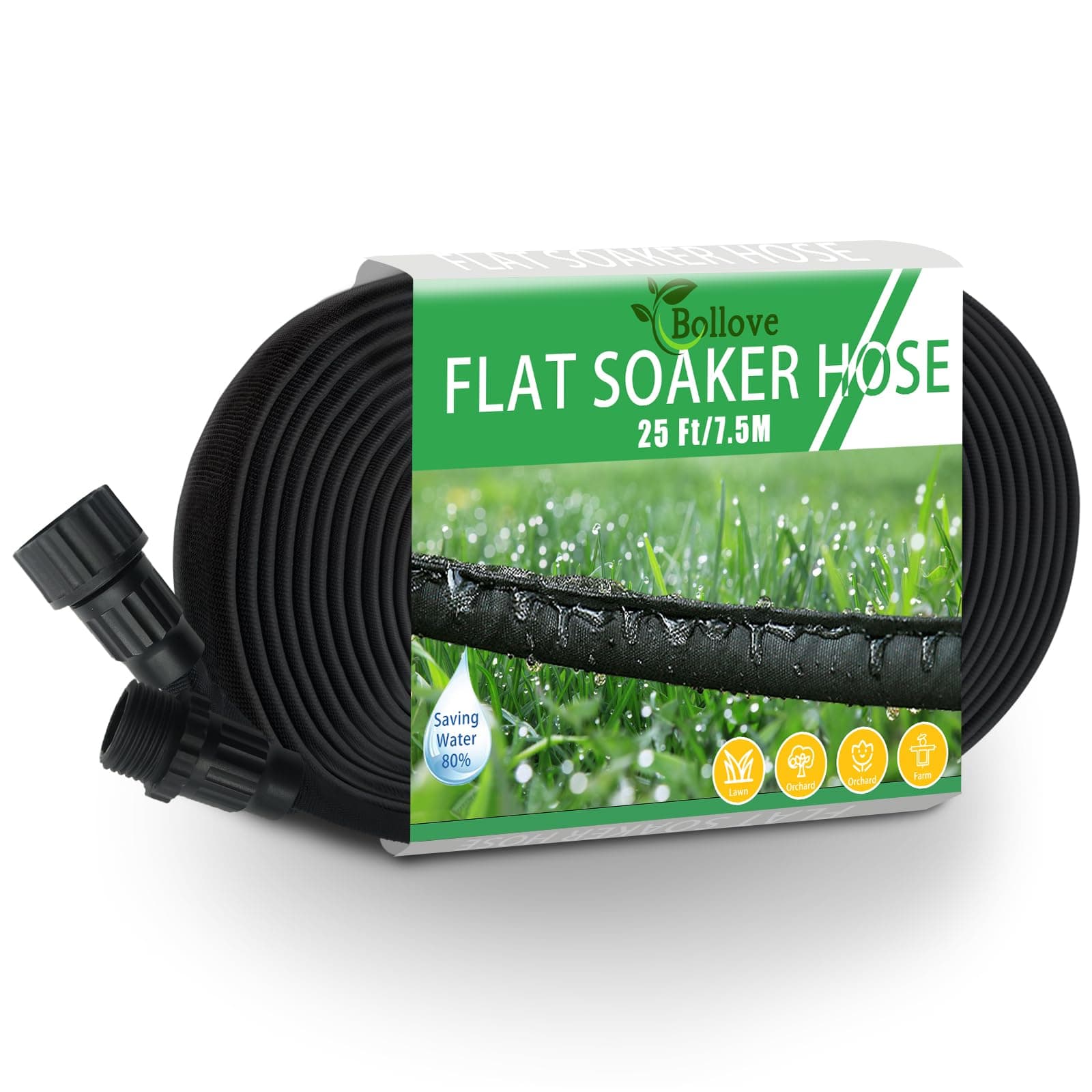 Flat Soaker Hose 25ft, Heavy Duty Double Layer Design, Drip Irrigation Hose Saves 80% Water, Leak Proof Sprinkler Hose For Garden, Lawn, Flower Bed, Vegetable Field (25FT)
