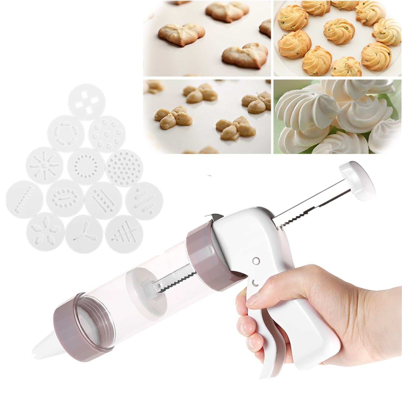 LaceDaisyCookie Maker Press Gun Kit - Multifunctional Comfort Grip Cookie Press Pump DIY Decorating Gun Food Grade Plastic Biscuit Maker Cake Decorating Set with 13 Discs and 6 Icing Tips