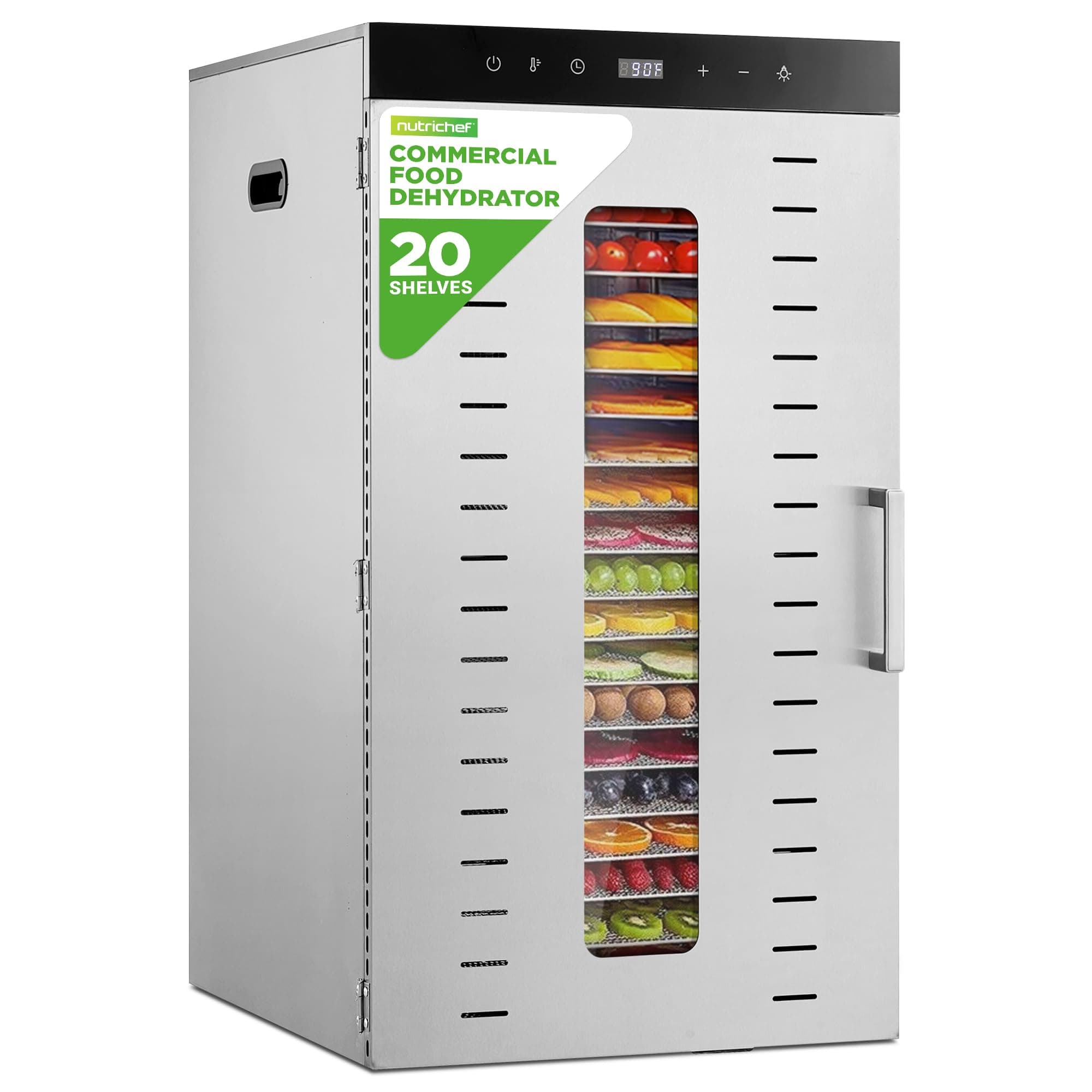 NutriChef 20 Layer Commercial Food Dehydrator Machine - Includes 20 Stainless Steel Trays, Built-in Digital Timer and Temperature Control, Ideal for Jerky Meat, Fruit, Pet Treats, and Vegetables