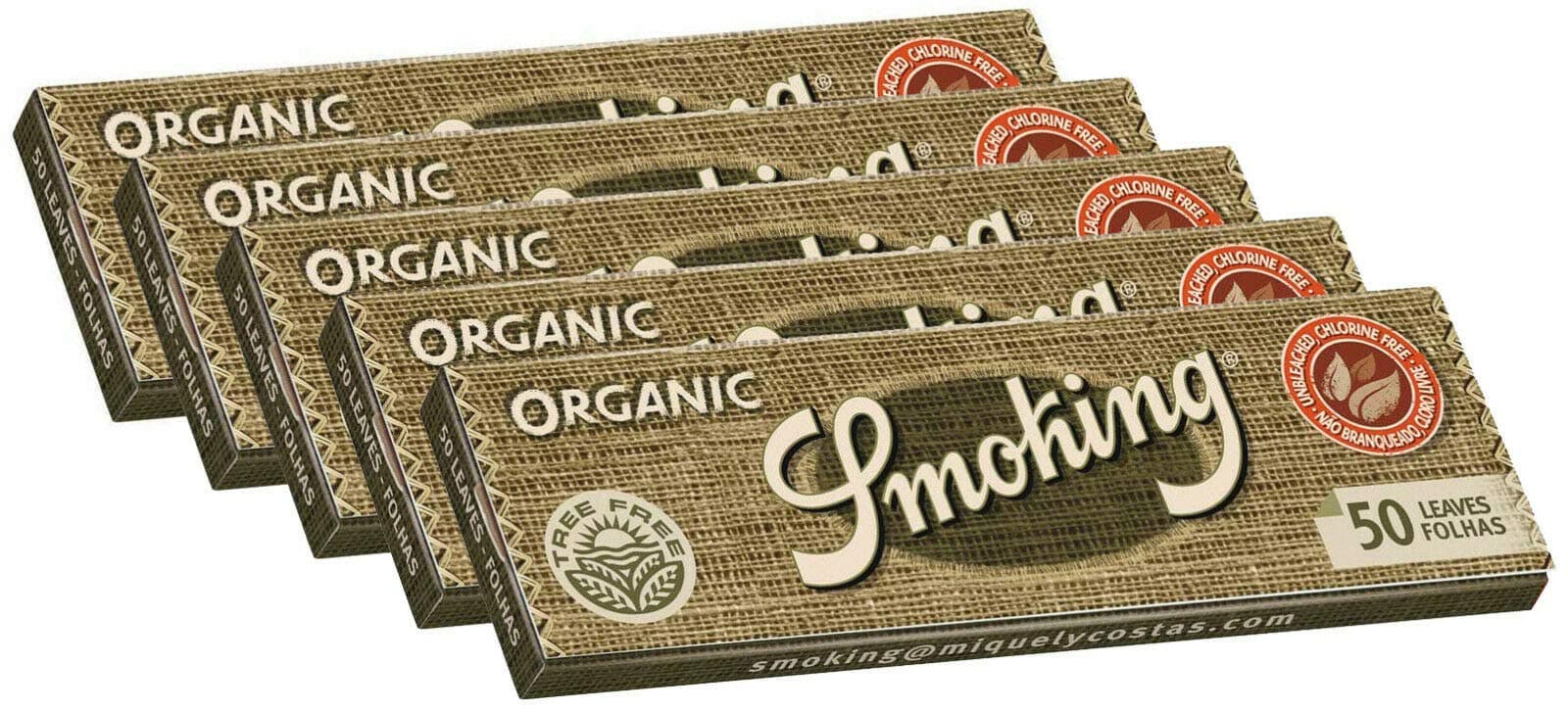 Smoking 5 Pk Organic Medium 1-1/4 Roll Your Own Cigarette Rolling Papers - 3127