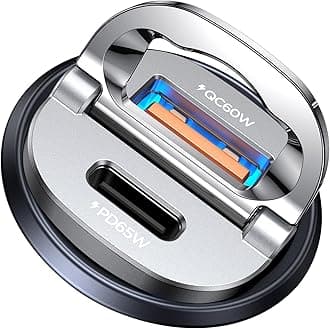 MRGLAS 125W USB C Car Charger, [Mini & Metal] USB C Car Charger Adapter Fast Charging PD65W & QC60W Dual Port Type C Cigarette Lighter USB Charger for iPhone 16 15 Pro Max S25 MacBook-Silver Gray