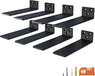 8-Pack 10 Inch Floating Shelf Brackets, Heavy Duty Hidden Shelves Bracket for Small Shelf, Kitchen Shelf, Nursery Shelf, Black Powder Coated Steel