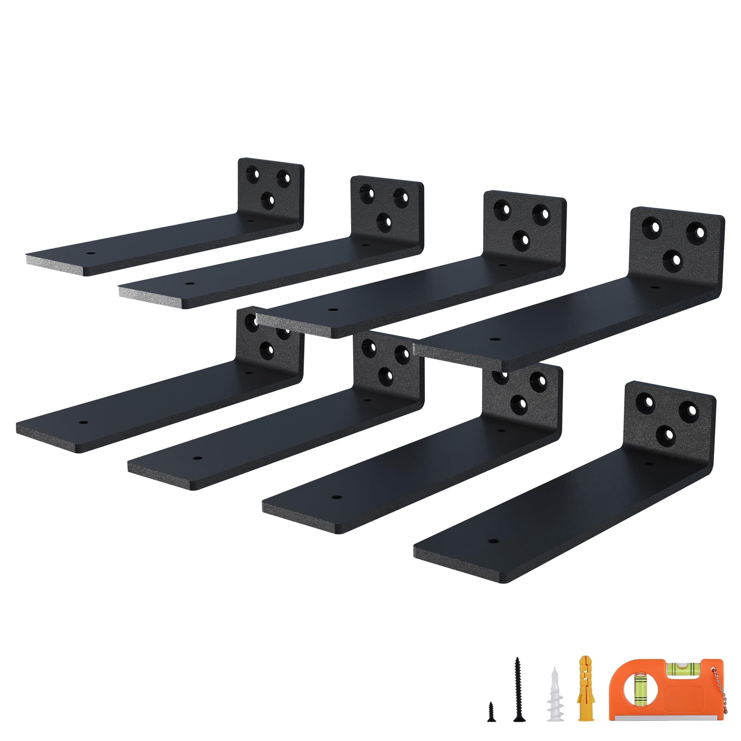 NEODROP 8-Pack 6 Inch Floating Shelf Brackets, Heavy Duty Hidden Shelves Bracket for Small Shelf, Kitchen Shelf, Nursery Shelf, Black Powder Coated Steel