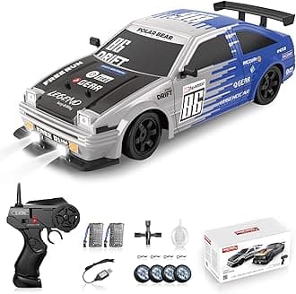 RC Drift Car 2.4GHz 1:16 Scale 4WD High Speed Remote Control Cars Vehicle with LED Lights Two Batteries and Drifting Tires Racing Sport Toy Cars for Adults Boys Girls Kids, Multicolor