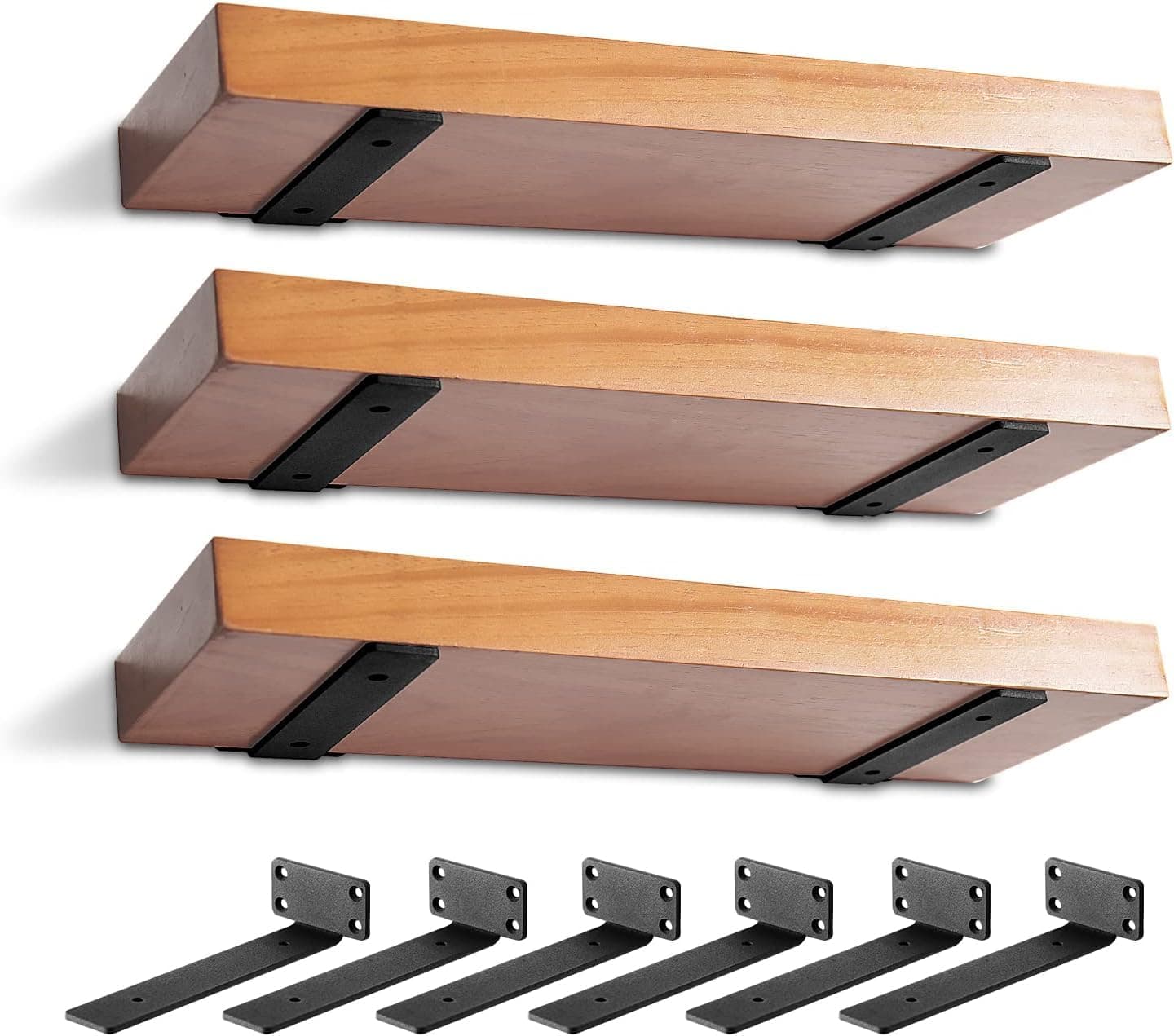 6 Pack Heavy Duty Shelf Brackets 6 inch, Floating Shelf Brackets(1/5”-Thick), L-Shaped Wall Shelf Bracket Hidden & Decorative Shelf Bracket Black