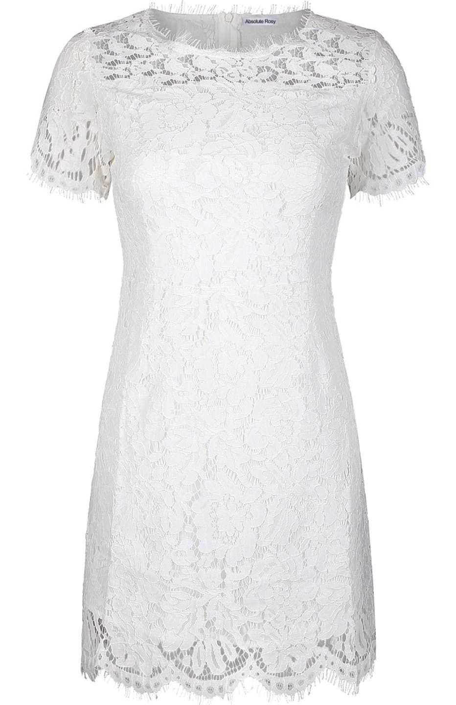 Women's Solid Short Sleeve Visible Shoulder Eyelash Lace Shift Dress
