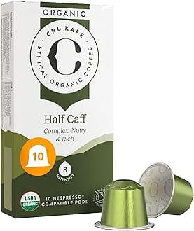 Cru Kafe USDA Organic Half Caff Espresso Coffee Capsules (10 Pods) Fairtrade Coffee Pods Compatible with Nespresso Original Line and Pixie Machines