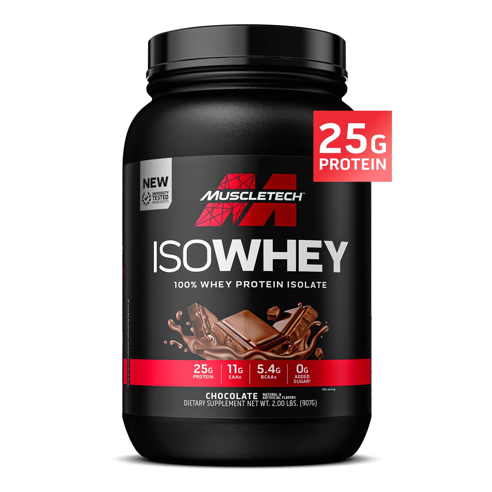 ISO Whey Isolate Protein Powder, Chocolate - Post Workout Gym Supplement for Lean Muscle Gain, Body Building Weight Gainer & Recovery - 25g Protein, BCAA, EAA & 0 Added Sugar - 2lbs