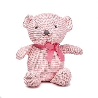FLUFFYFUN 100% Organic Cotton Pink Teddy Bear Plush, 6.5" Baby Stuffed Animal for Newborn