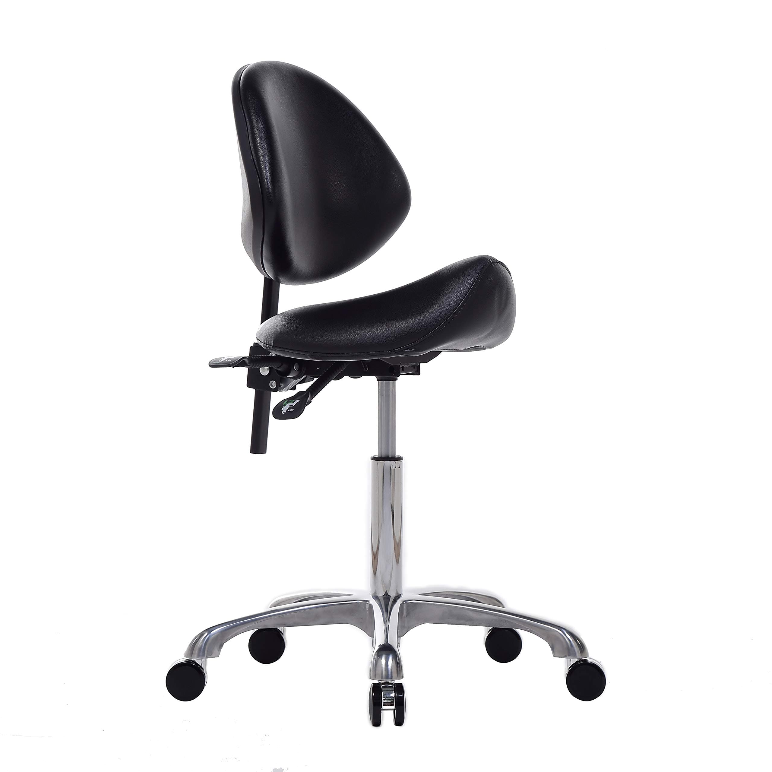 Adjustable Rolling Stool Chair with Back Rest for Studio Home Office Salon Shop Lab Dental Kitchen Counter in Black Tall