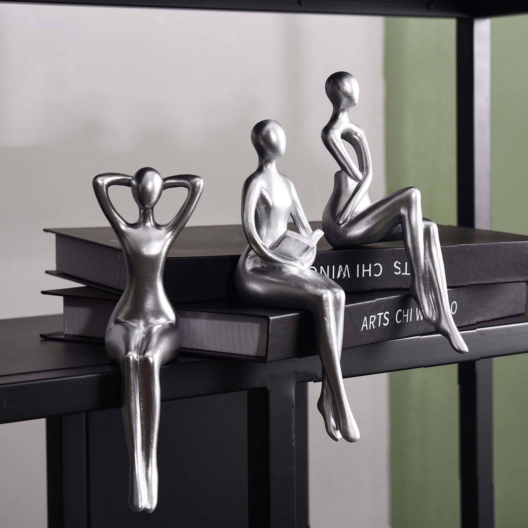 Thinker Statue Office Decor Desk Decor, Silver Decor Art Sculpture Ornament Coffee Table Decor Bookshelf Decor Modern Home Decor Unique Home Decorations for Living Room 3 Piece