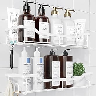 Kitsure Shower Caddy Large - Adhesive Shower Organizer, Stainless Steel Shelf for Inside Shower, No Drill Bathroom Organizers and Storage, Home Decor Accessories, 2 Pack, White