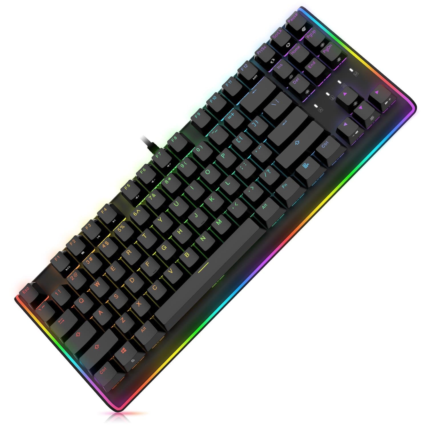 DURGOD RGB Mechanical Gaming Keyboard - USB Wired Compact 87 Key - Linear and Quiet - Cherry MX Red Switches - Media Controls RGB LED Backlit and Illuminated Side Light (Black)