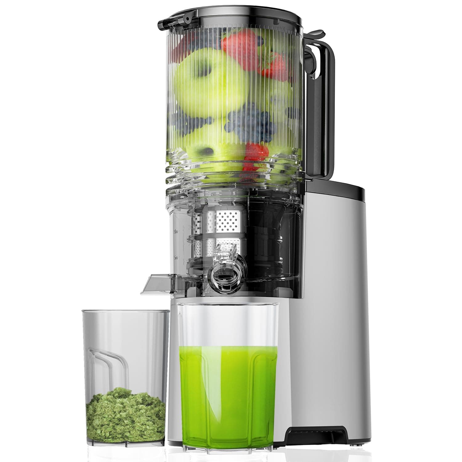 Cold Press Juicer, 5.8" Wide Feed Chute Juice Extractor Machine with 400W, High Juice Yield, Slow Masticating Juicer for Whole Vegetables & Fruits, Premium Silver