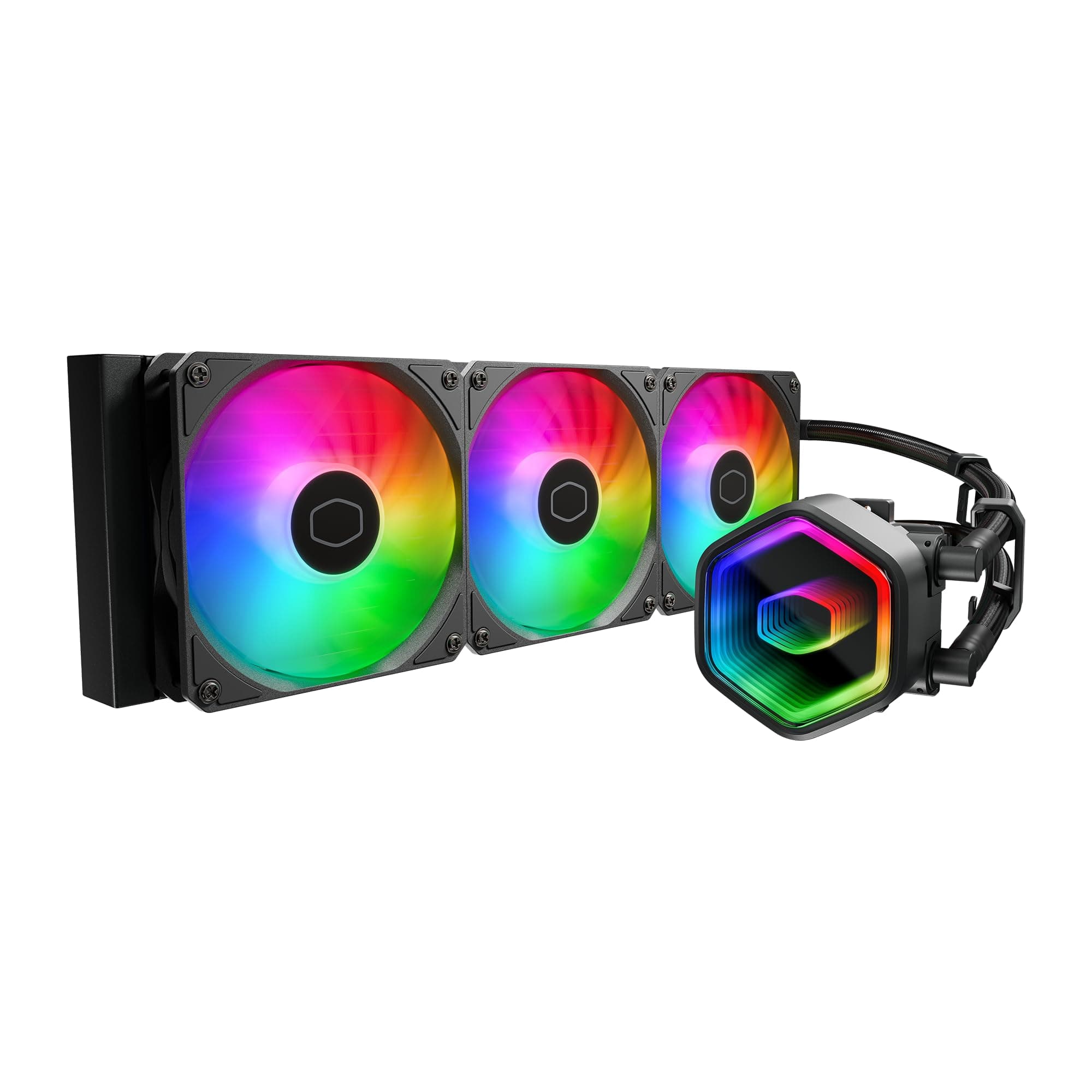 Cooler Master 360 Core II AIO CPU Liquid Cooler,R9|U9|i9, Dual Chamber G9R Pump,Infinity Mirror aRGB,400mm Tubing, 360mm Radiator,120mm PWM Fan,AMD Ryzen AM5|4, Intel LGA 1851|1700 Platform(Pack of 1)