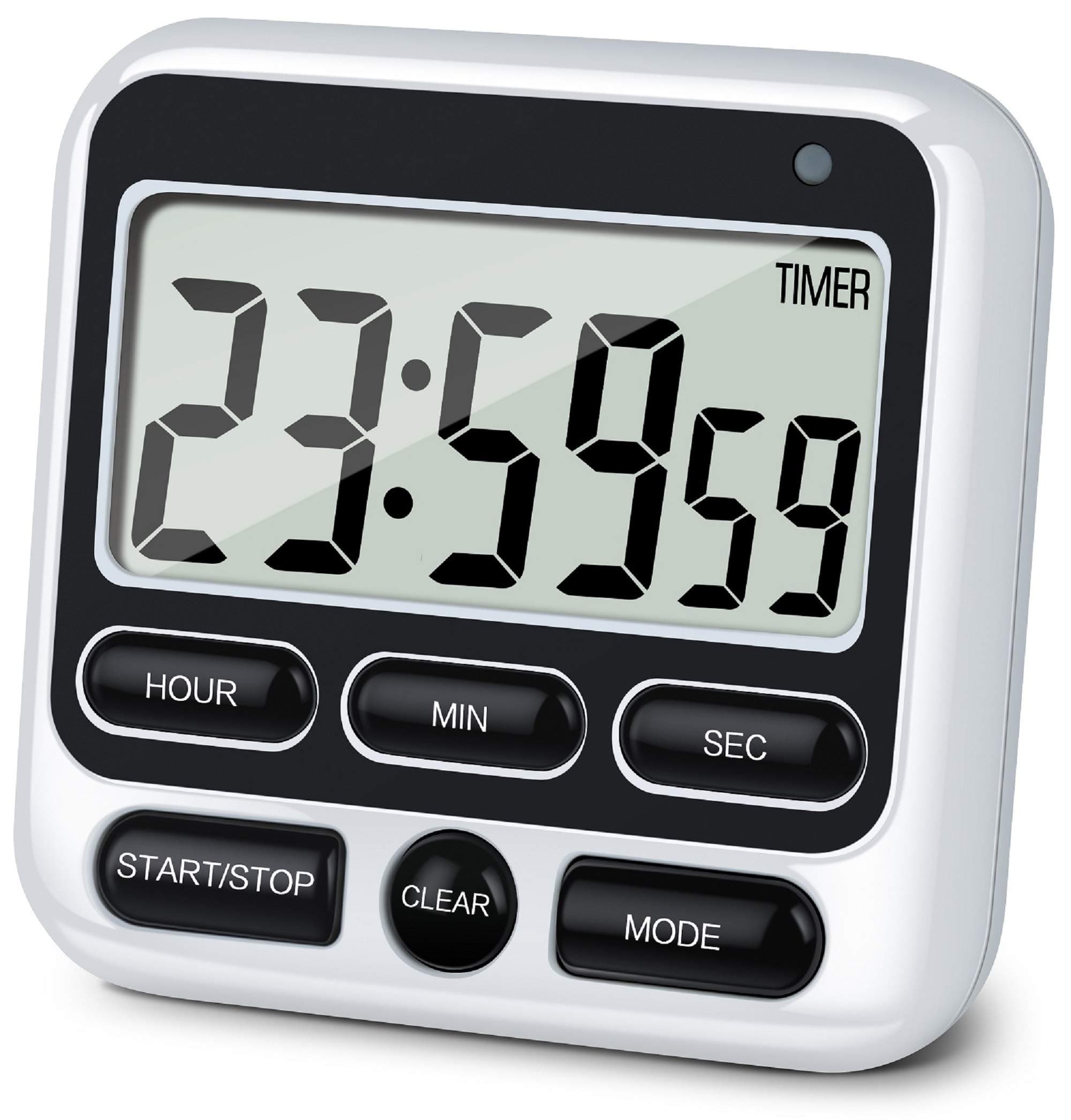 Digital Kitchen Timer with Mute/Loud Alarm Switch ON/Off Switch, 12-Hour Clock & Alarm, Memory Function Count Up & Count Down for Kids Teachers Cooking, Large LCD Display, Strong Magnet (Black)