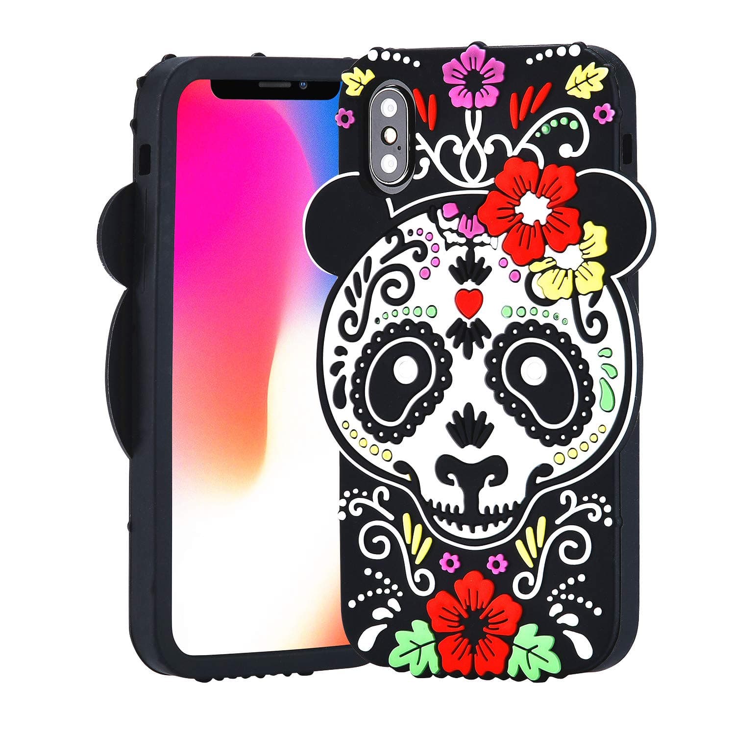 TopSZ Ghost Panda Case for iPhone Xs Max 6.5",Cute Floral Silicone 3D Cartoon Cool Kawaii Animal Flower Graffiti Cover,Soft Rubble Skin Funny Unique Character Cases for Kids Girls Teens boy XsMax