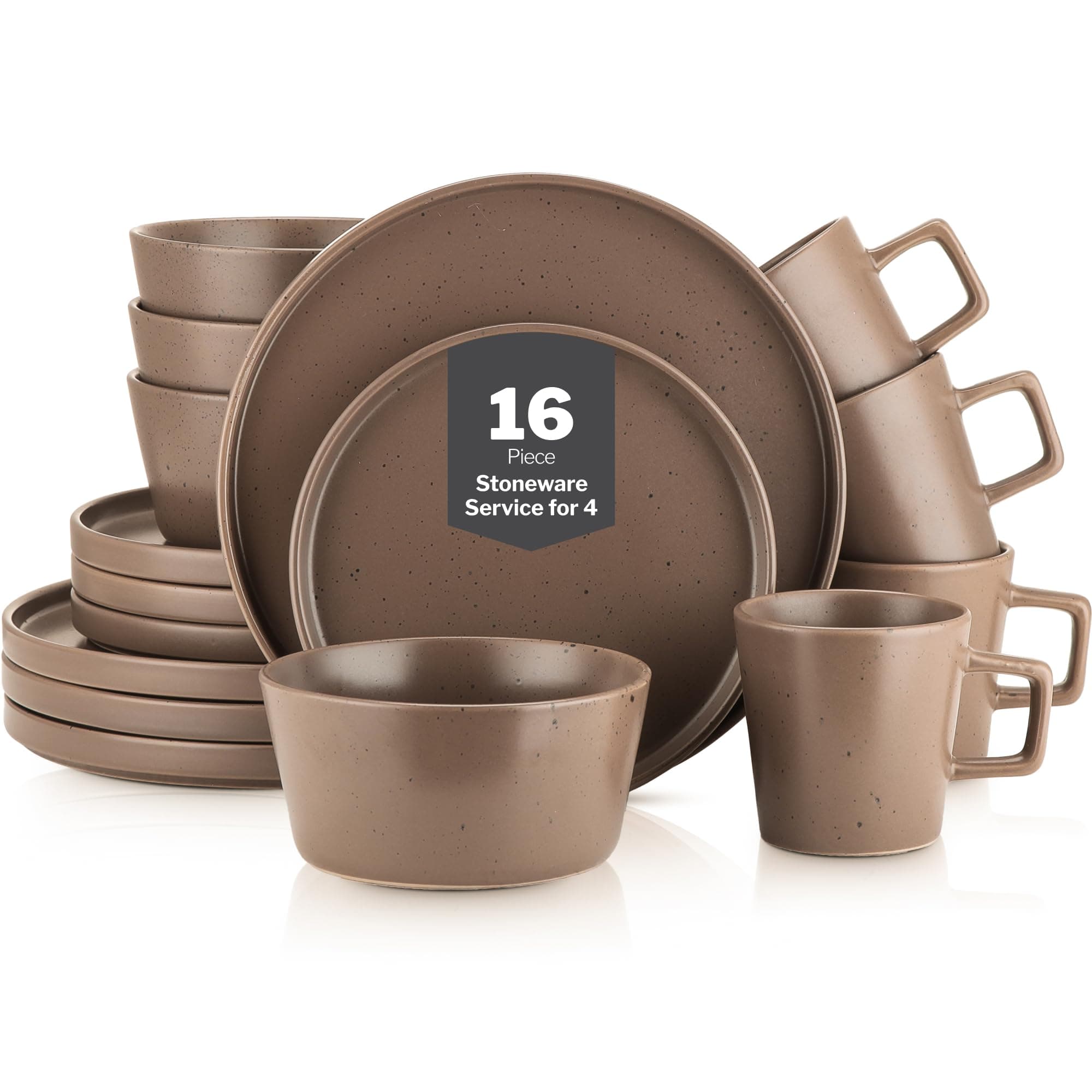 Stone Lain Coupe Dinnerware Set, Service For 4, Matte Brown