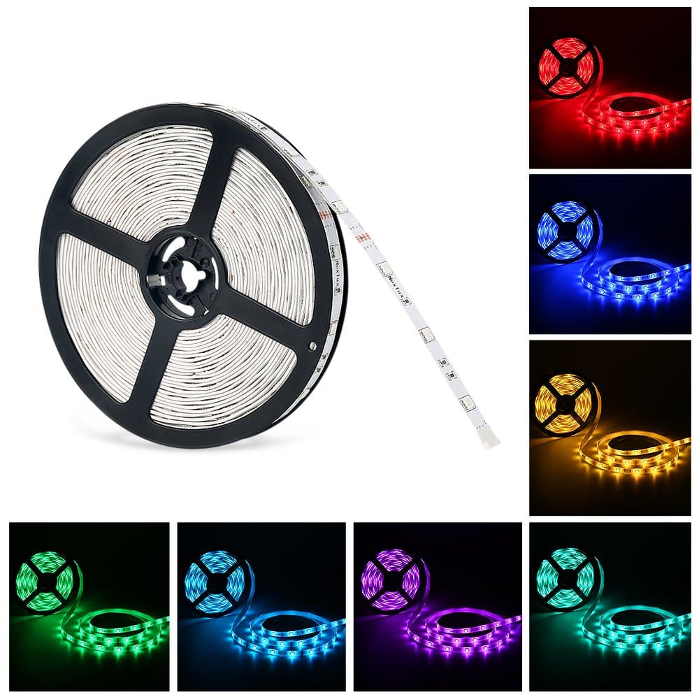Nexlux LED Light Strip, 32.8ft Non-Waterproof White PCB Single Light Strip 5050 SMD RGB LED Flexible Strip Light White PCB Board Color Changing Decoration Lighting No Power Adapter and Remote