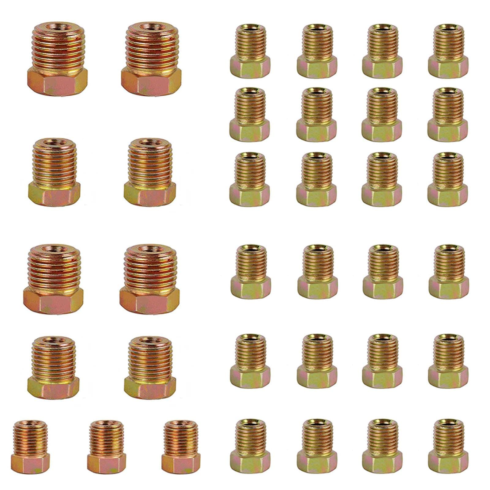 Brake Line Fitting Kit - 35 PCS Brake Line Nuts Assortment for Inverted Flares on 3/16" (19 Fittings) and 1/4" (16 Fittings) Brake Line Tube