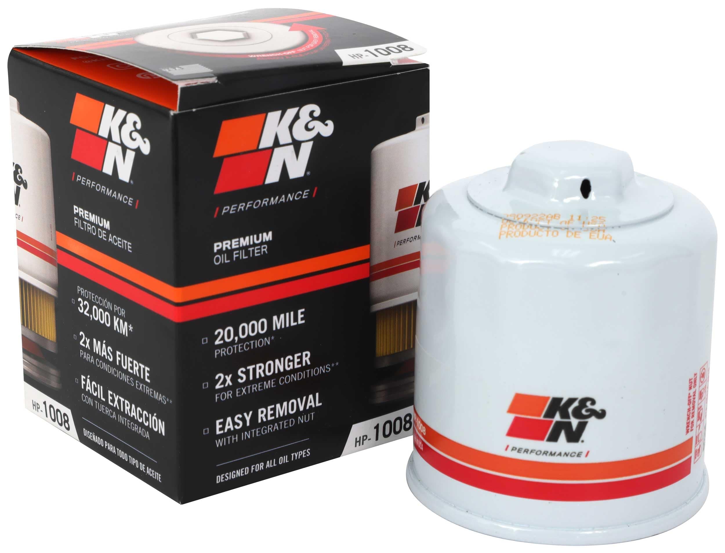 K&N Premium Oil Filter: 20,000 Mile Engine Protection with Wrench Off Nut: Compatible with Select 1990-2023 INFINITI/MAZDA/NISSAN/SUBARU Vehicle Models (See Description for Select Models), HP-1008