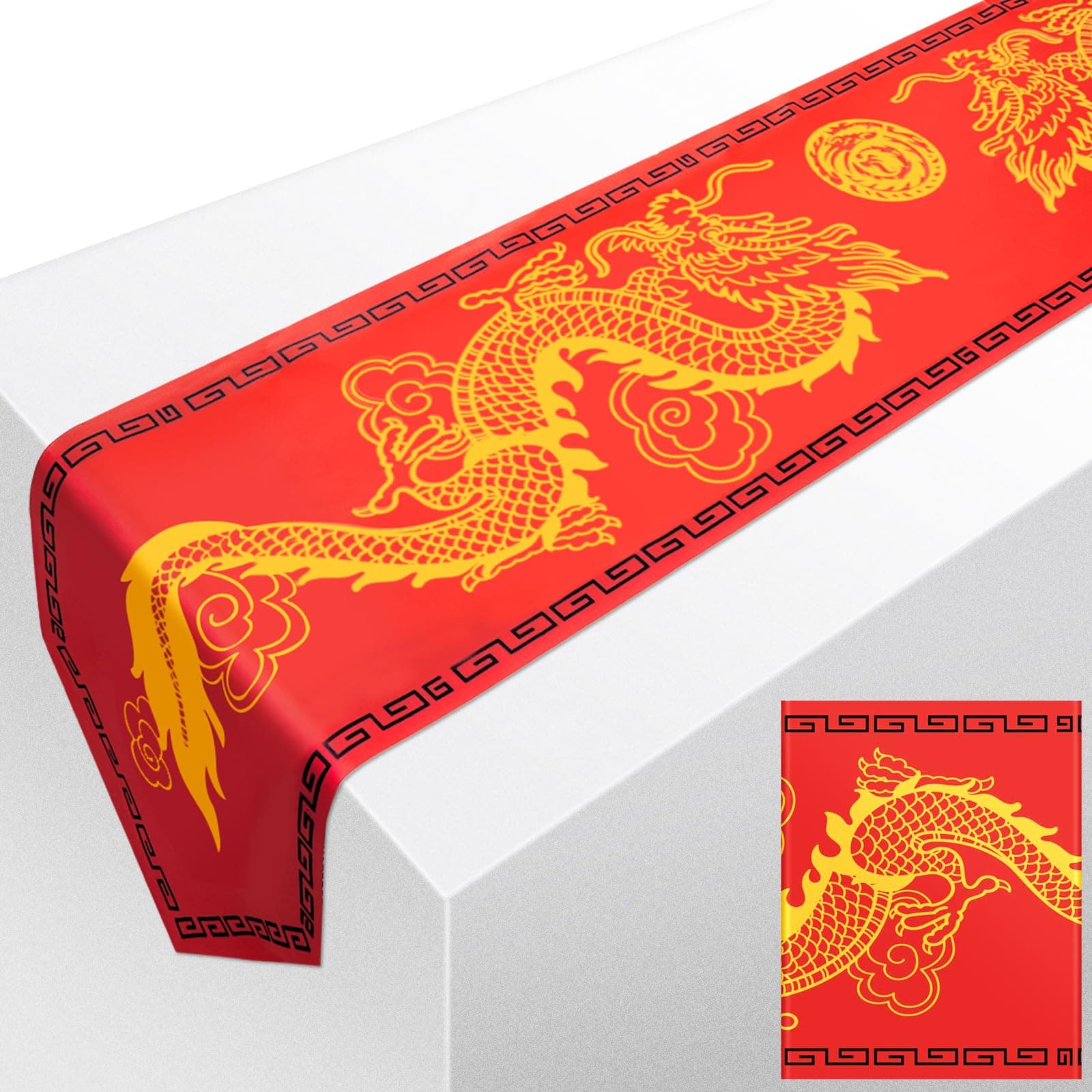 Chinese Dragon Printed Table Runner Lunar New Year 11Inchx 5.9Ft Polyester Asian Party Decorations Themed Supplies For Spring Festival (2)