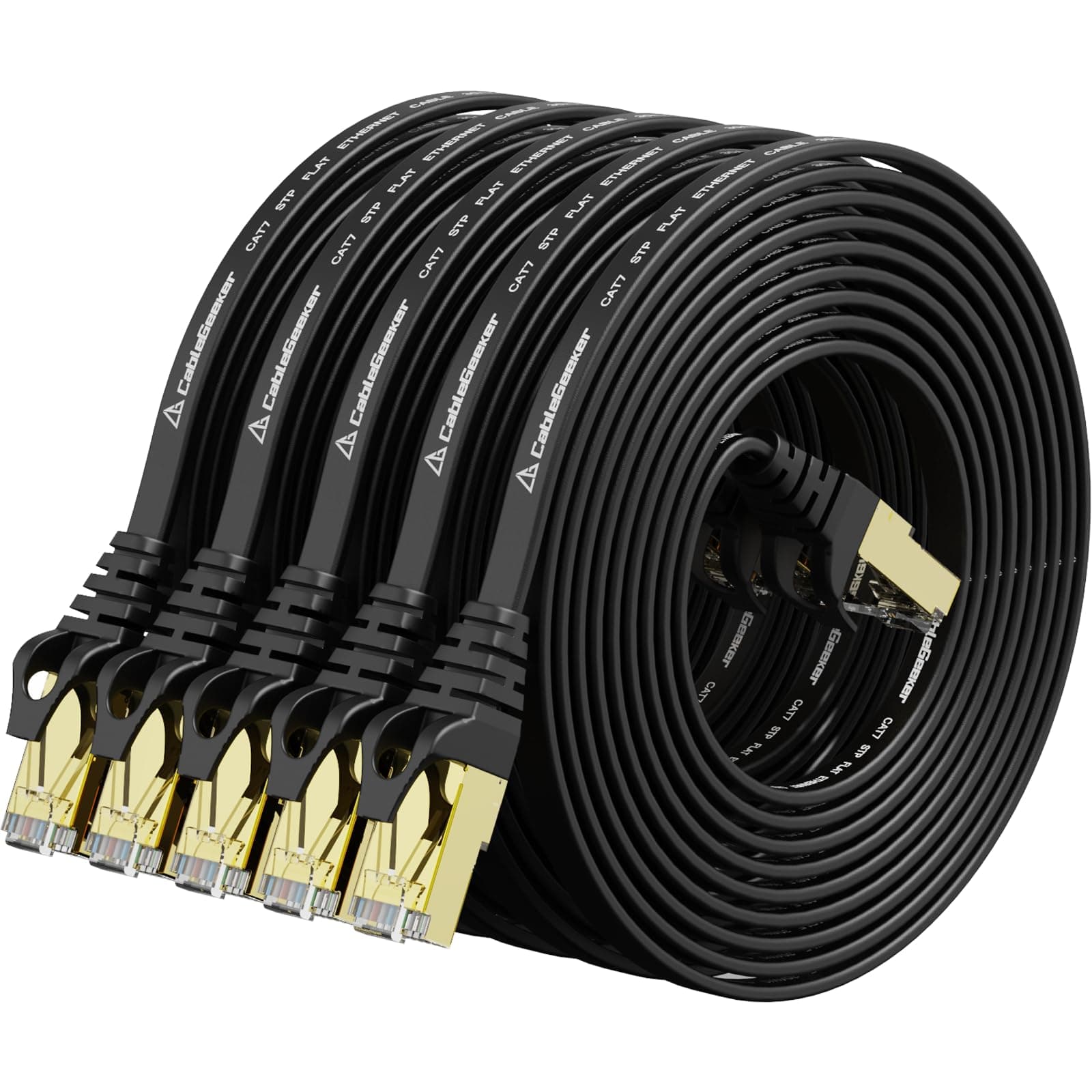 Cat 7 Ethernet Cable 10ft 5Pack Shielded (Highest Speed Cable) Flat Ethernet Patch Cables - High Speed Internet Cable for Modem, Router, LAN, Computer - Compatible with Cat 5e, Cat 6 Network