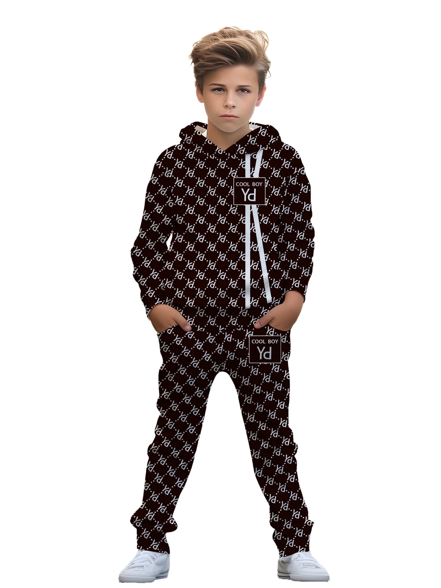 Genericages 5-14, Casual Graphic Design For Comfortable Spring/Autumn Wear! Comfy Regular Fit Hoodie Top And Sweatpants Set,