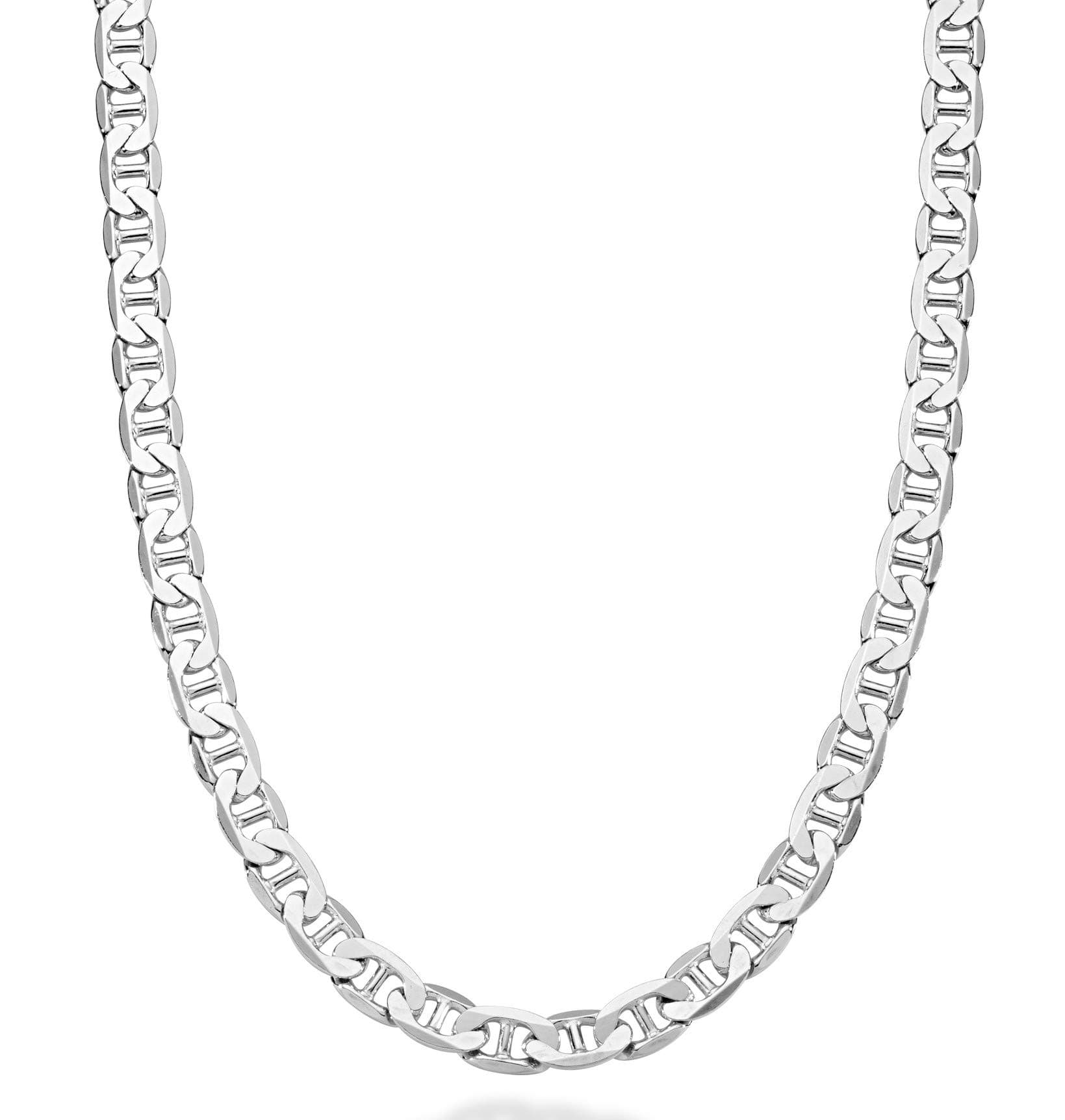 Miabella Solid 925 Sterling Silver Italian 6mm Diamond-Cut Solid Flat Mariner Link Chain Necklace for Women Men, Made in Italy