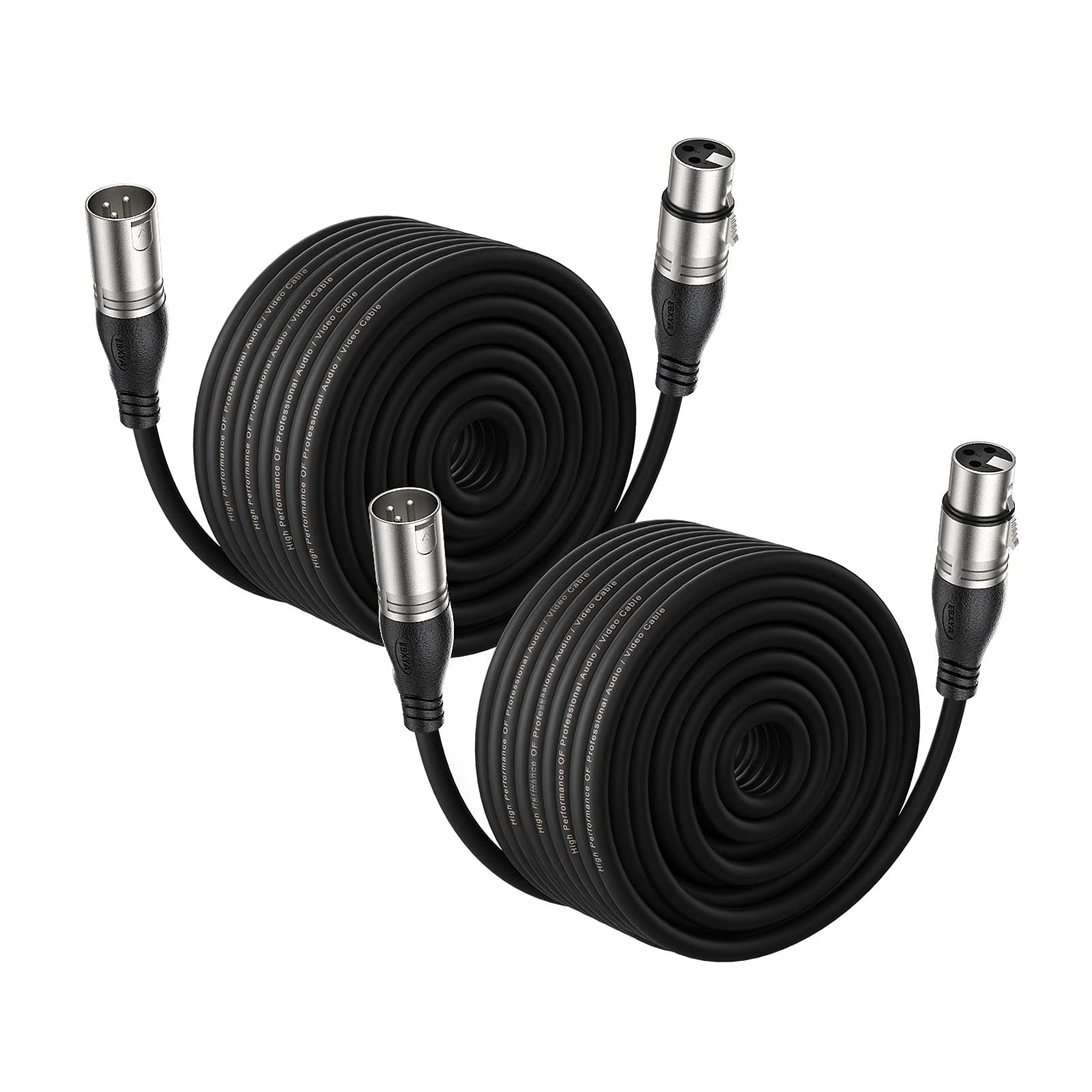 EBXYA 100Ft XLR Microphone Cables 2 Packs - Premium Balanced Mic Speaker Cable with 3 Pins XLR Male to Female 100 Feet, Black