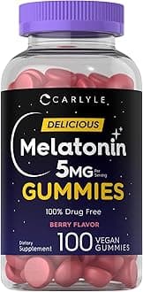 Carlyle Melatonin 5mg Gummies | 100 Count | Berry Flavor | 100% Drug Free | Non-GMO, Gluten Free Supplement