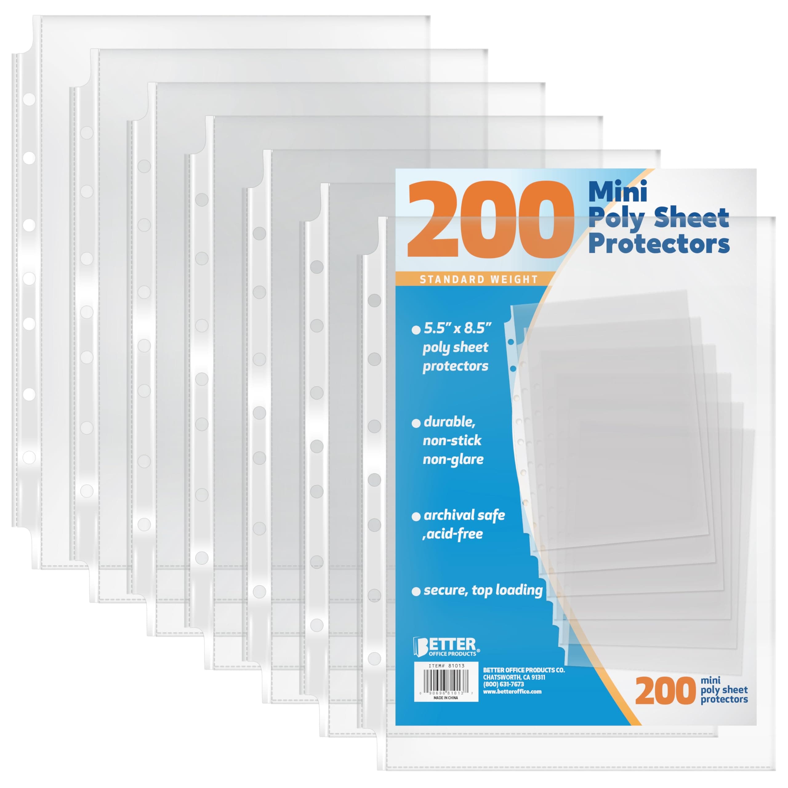 Better Office Products 200 Count Mini Poly Sheet Protectors, Standard Weight, Diamond Clear, 5.5" x 8.5", 200 Pack